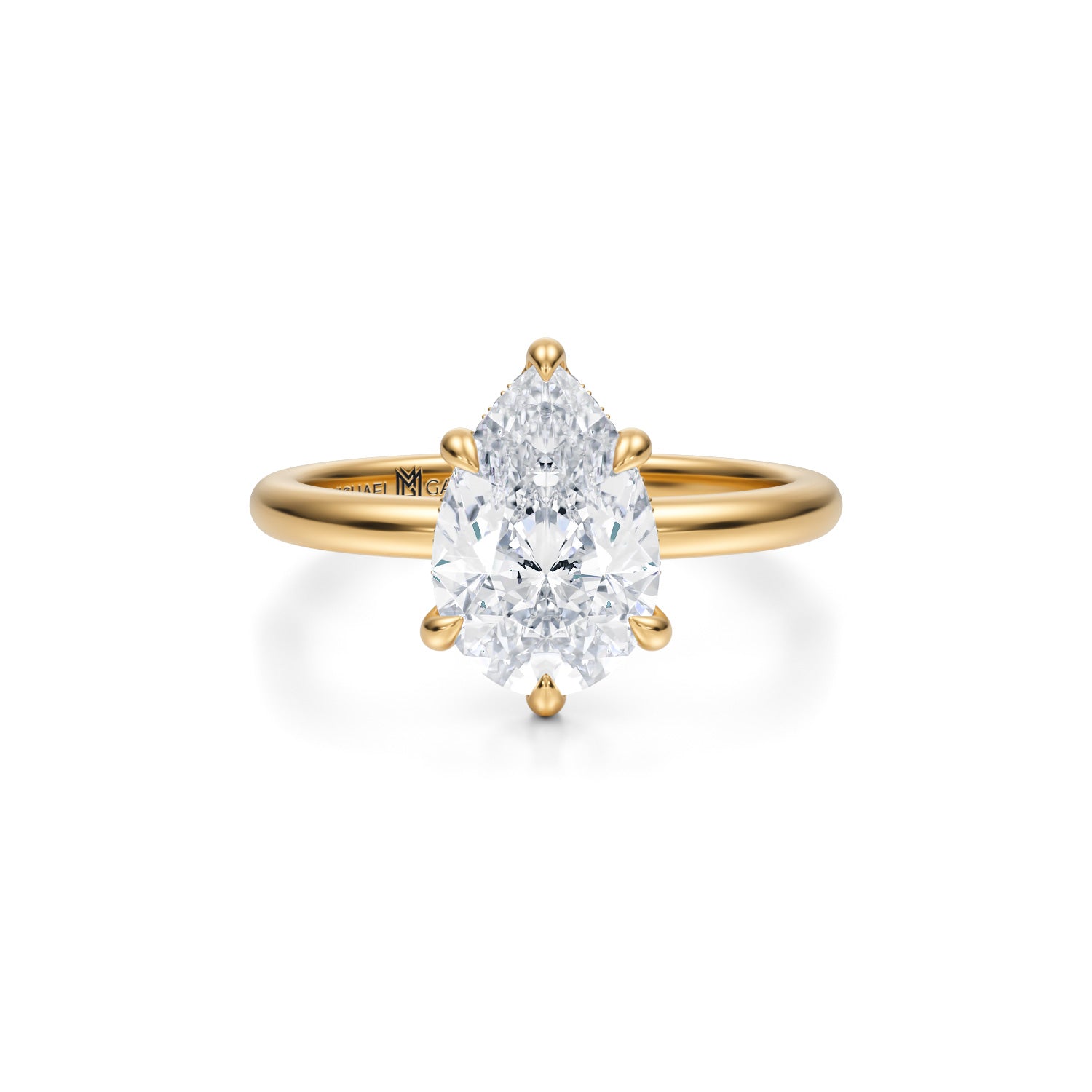 Pear Solitaire Ring With Pave Basket (2.00 Carat E-VVS2) - Michael Gabriels