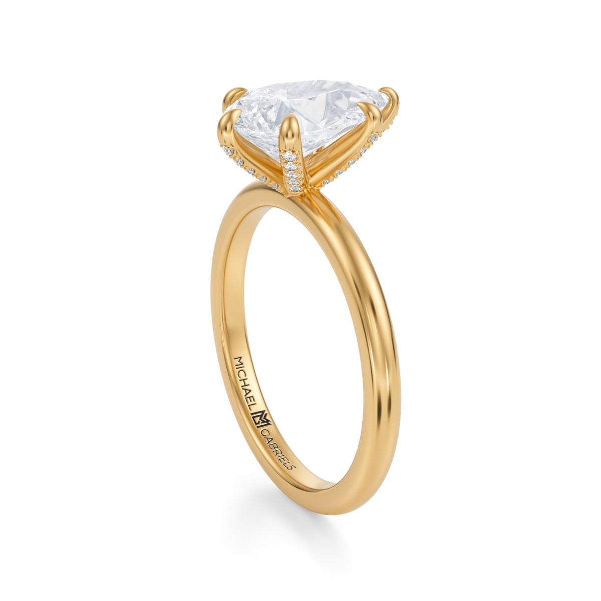 Pear Solitaire Ring With Pave Prongs (3.20 Carat E-VVS2) - Michael Gabriels