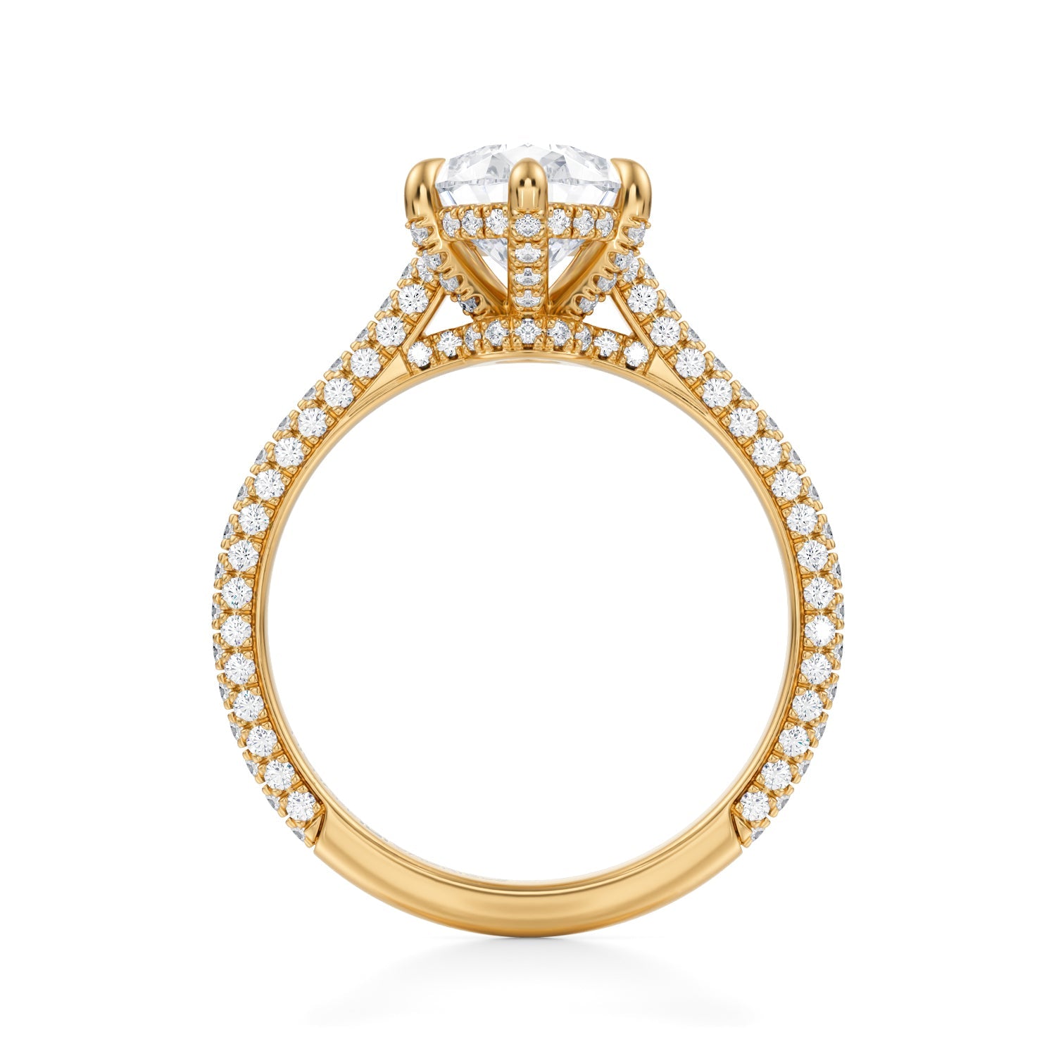 Pear Trio Pave Cathedral Ring With Low Pave Basket (1.50 Carat G-VS1) - Michael Gabriels