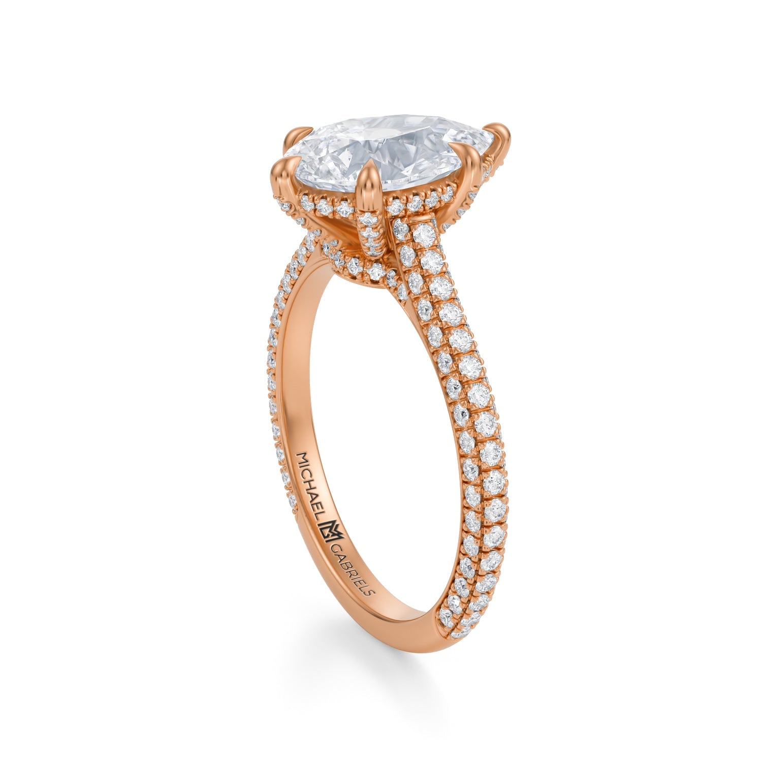 Pear Trio Pave Cathedral Ring With Low Pave Basket (1.70 Carat F-VVS2) - Michael Gabriels