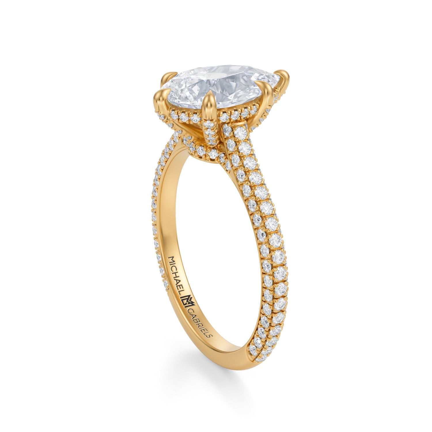 Pear Trio Pave Cathedral Ring With Low Pave Basket (2.70 Carat D-VVS2) - Michael Gabriels
