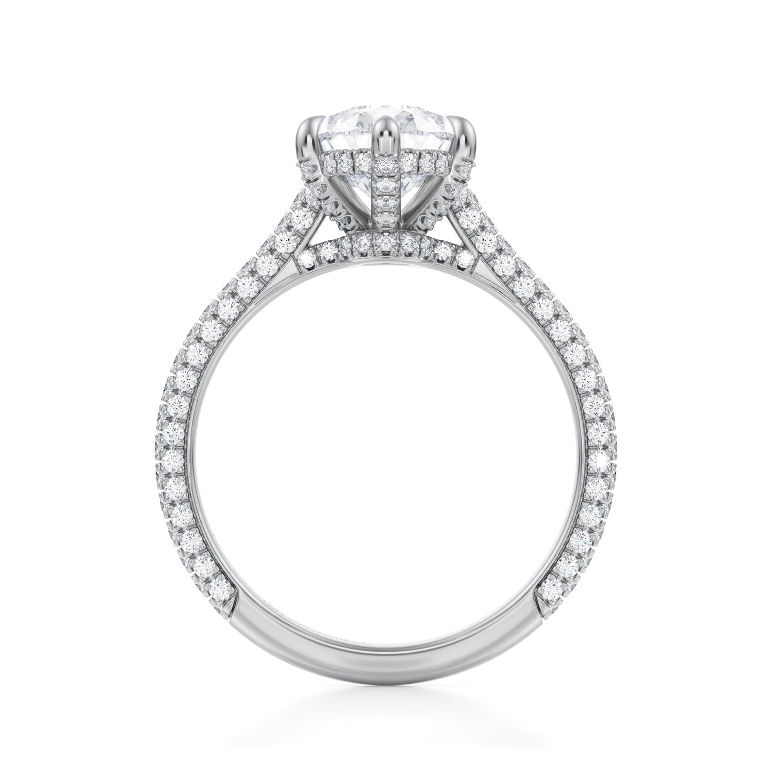 Pear Trio Pave Cathedral Ring With Low Pave Basket - Michael Gabriels