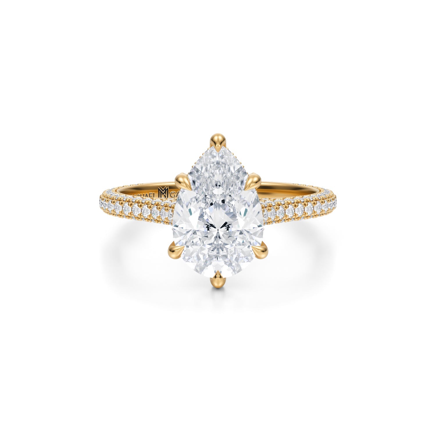 Pear Trio Pave Cathedral Ring With Pave Basket (2.00 Carat G-VVS2) - Michael Gabriels