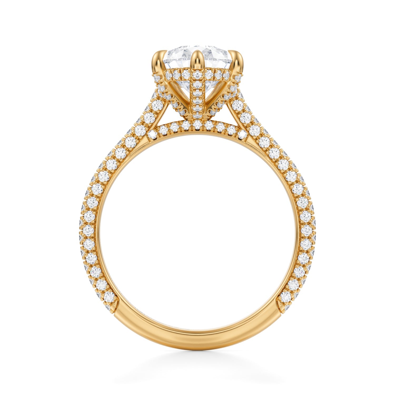 Pear Trio Pave Cathedral Ring With Pave Basket (3.00 Carat G-VVS2) - Michael Gabriels