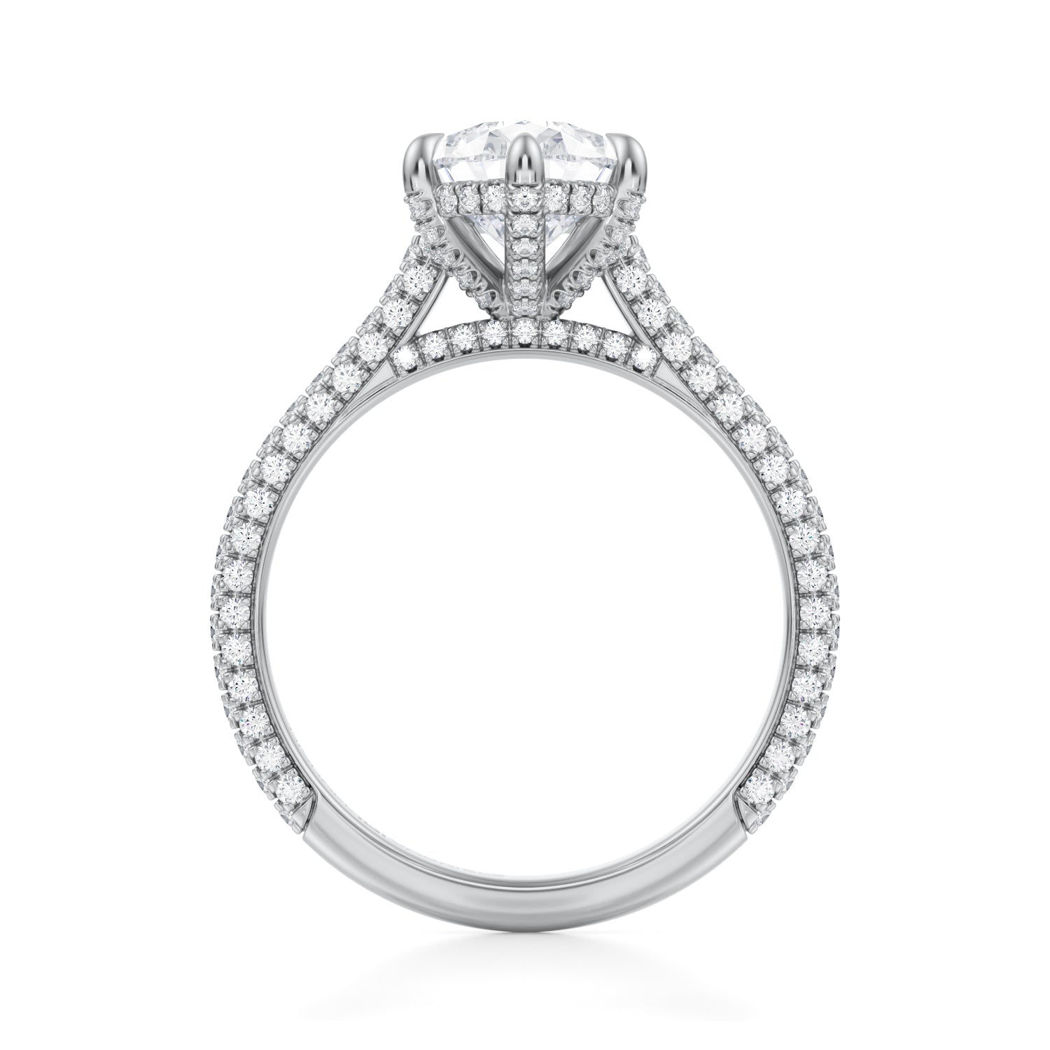 Pear Trio Pave Cathedral Ring With Pave Basket (3.00 Carat G-VVS2) - Michael Gabriels