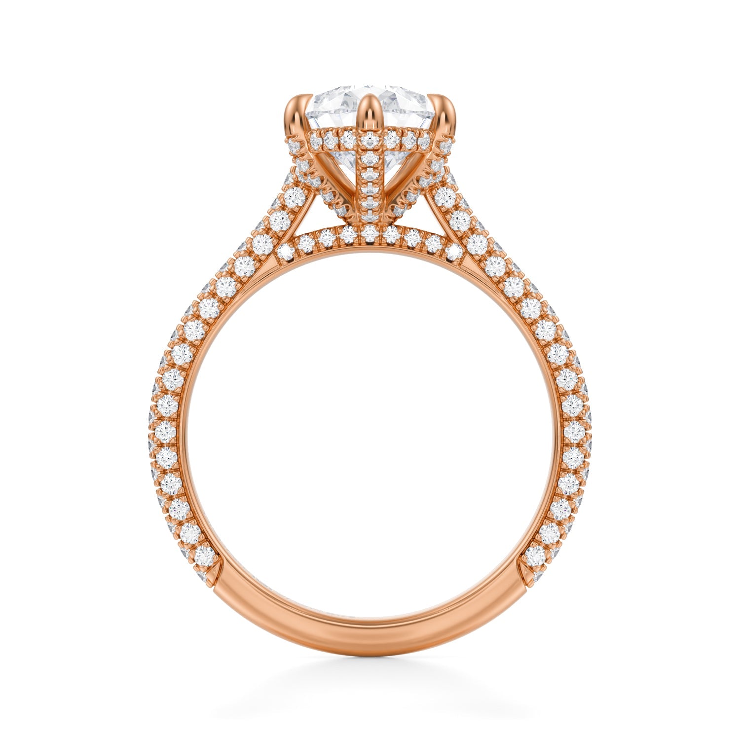 Pear Trio Pave Cathedral Ring With Pave Basket (3.00 Carat G-VVS2) - Michael Gabriels