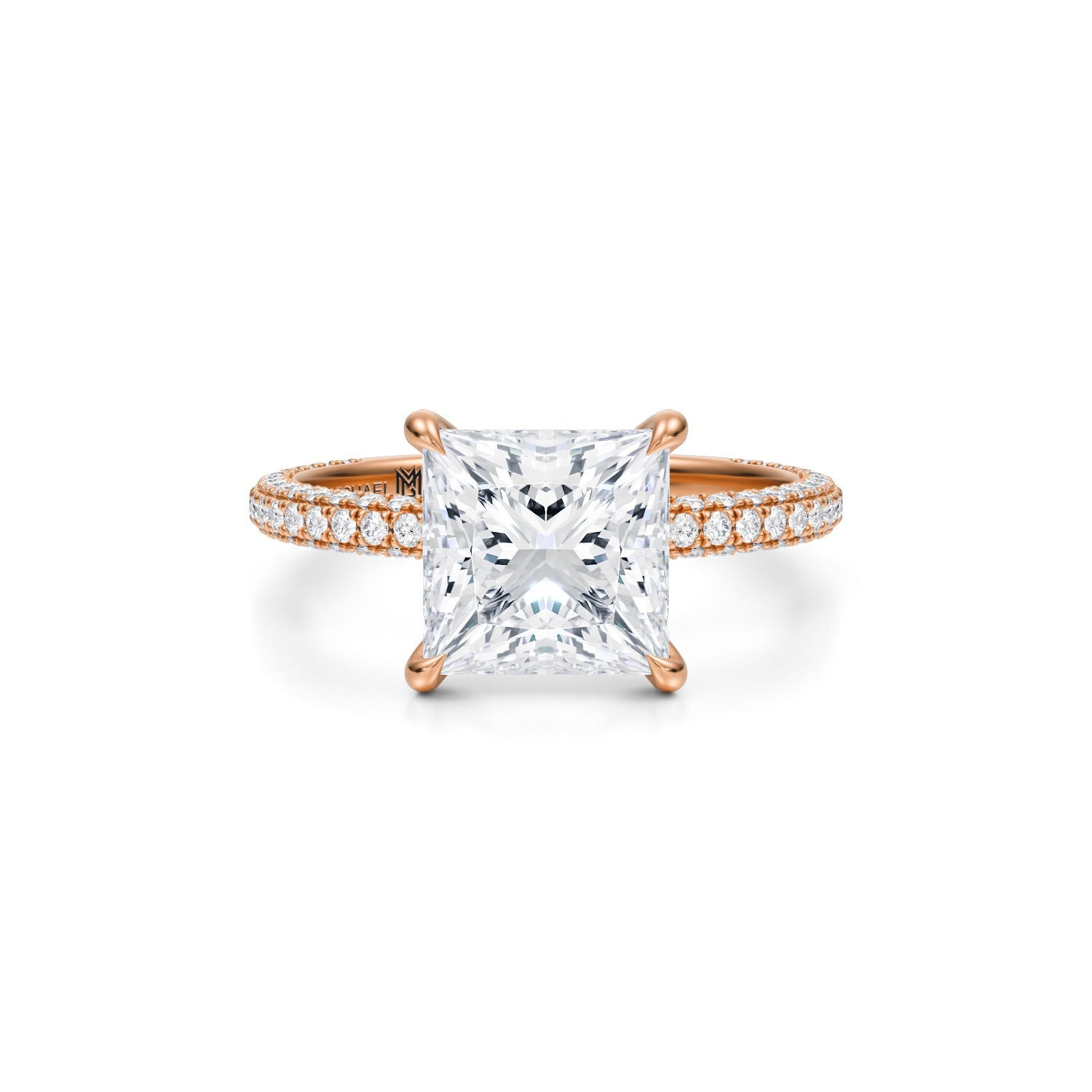 Princess Double Edge Halo With Cathedral Pave Ring (2.40 Carat F-VVS2) - Michael Gabriels
