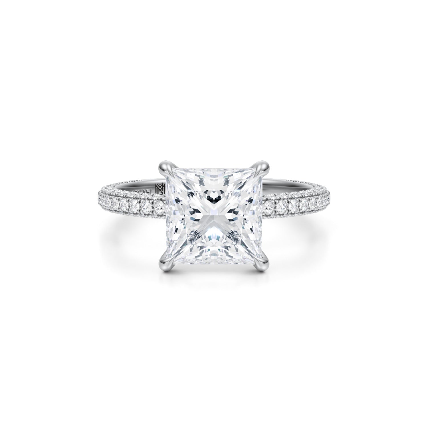 Princess Double Edge Halo With Cathedral Pave Ring (2.70 Carat D-VS1) - Michael Gabriels