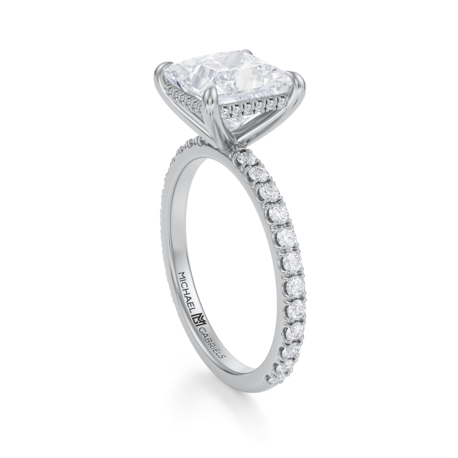 Princess Invisible Halo With Pave Ring (1.20 Carat F-VVS2) - Michael Gabriels