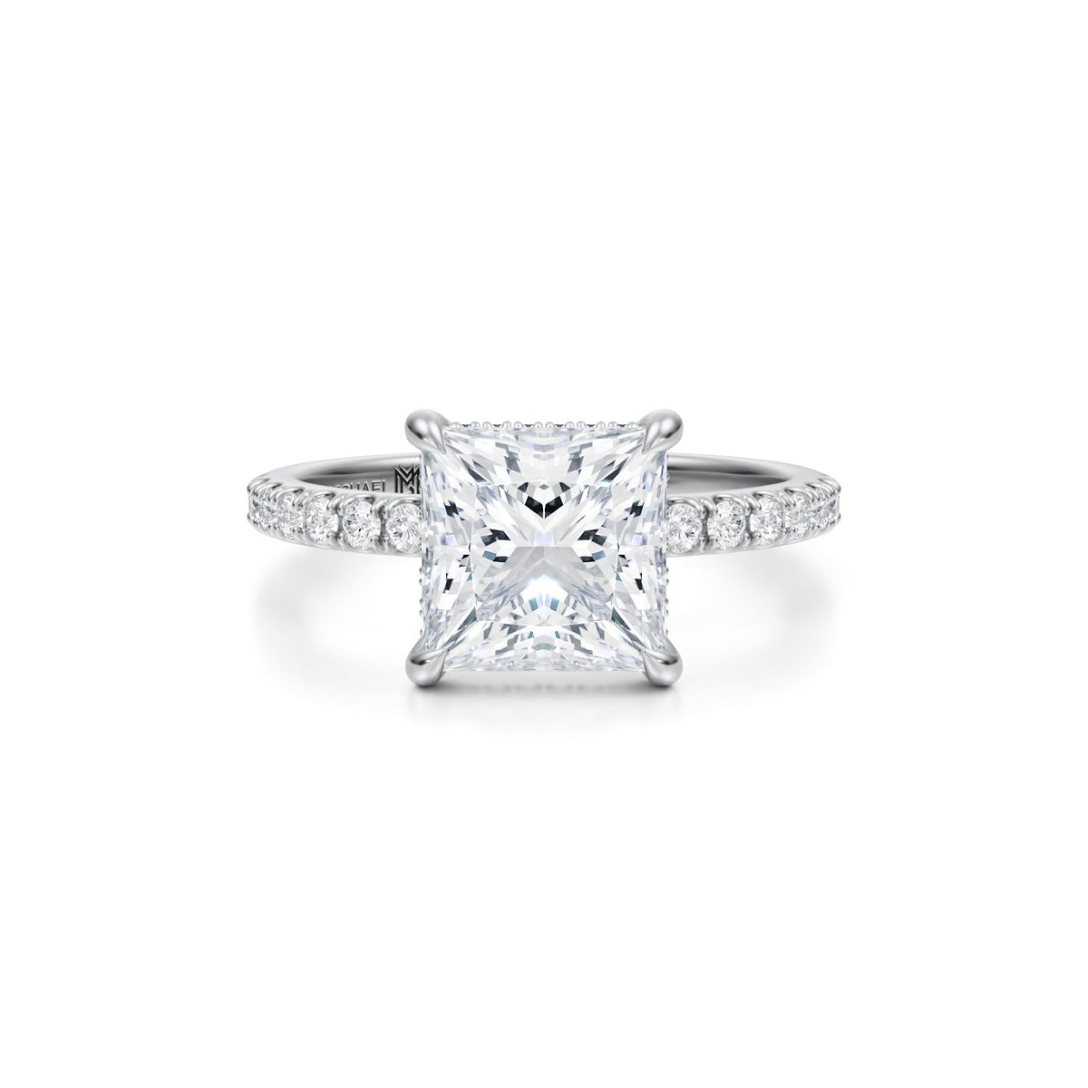 Princess Invisible Halo With Pave Ring (3.00 Carat E-VS1) - Michael Gabriels