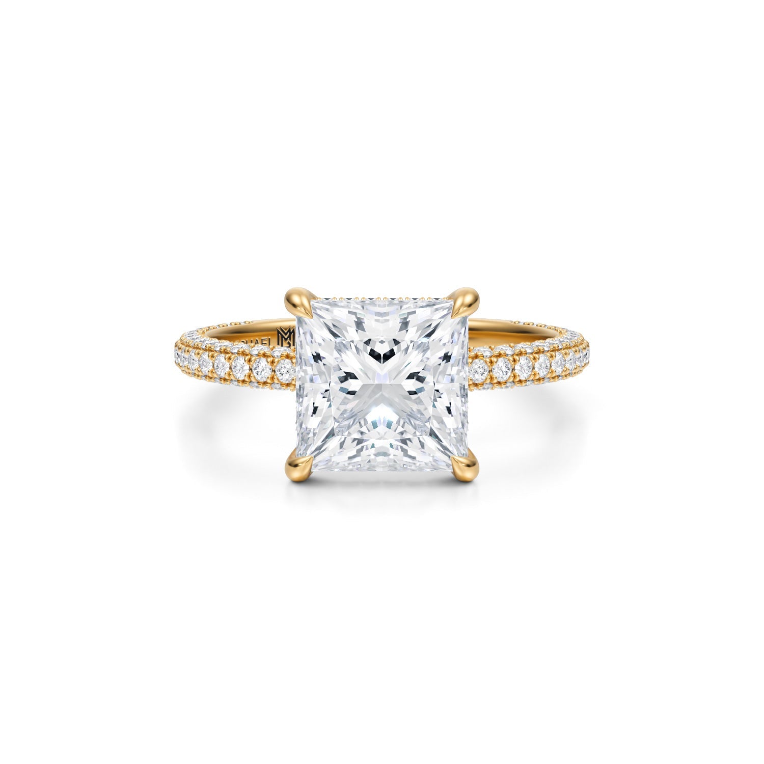 Princess Invisible Halo With Trio Pave Ring (3.00 Carat E-VS1) - Michael Gabriels
