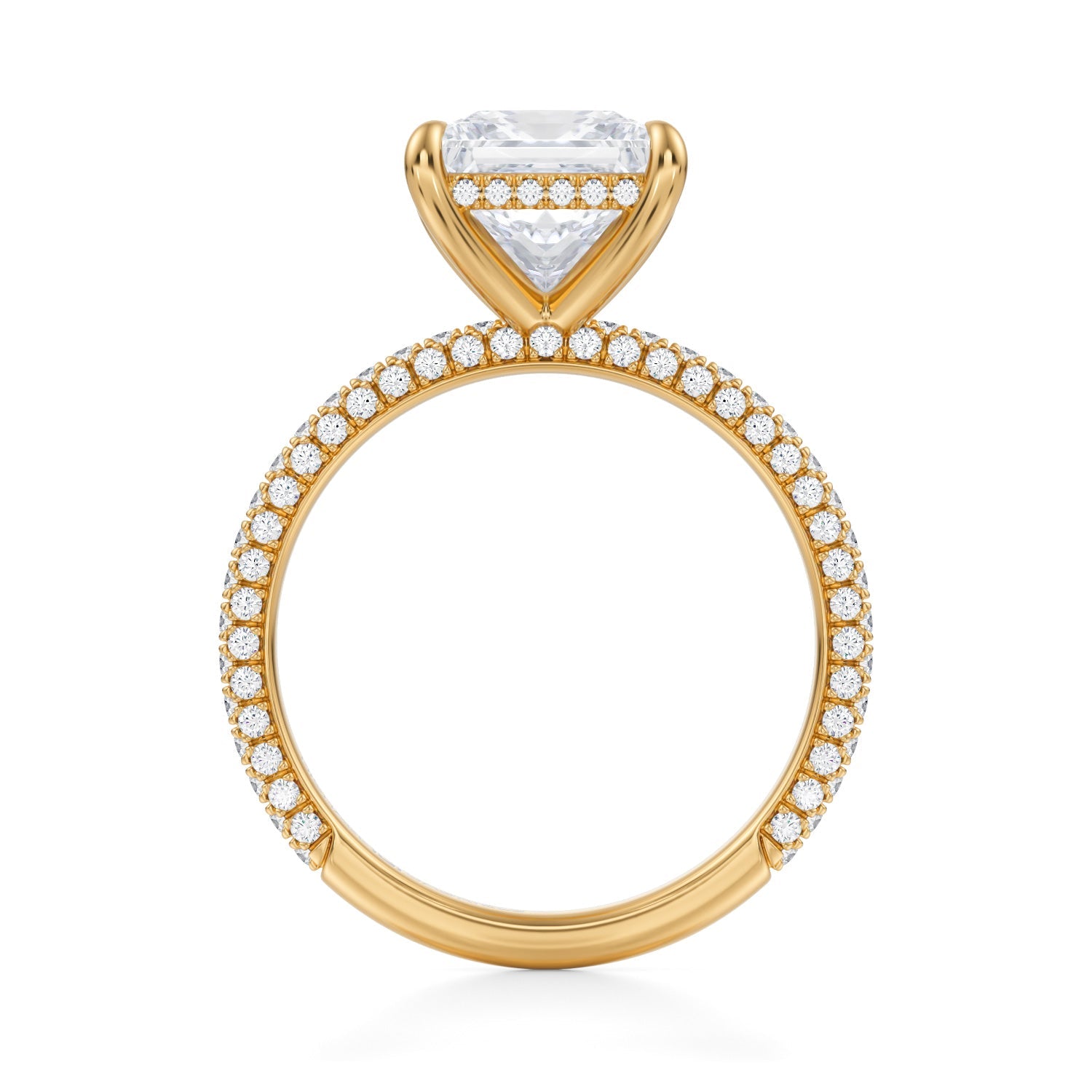 Princess Invisible Halo With Trio Pave Ring (3.20 Carat E-VS1) - Michael Gabriels