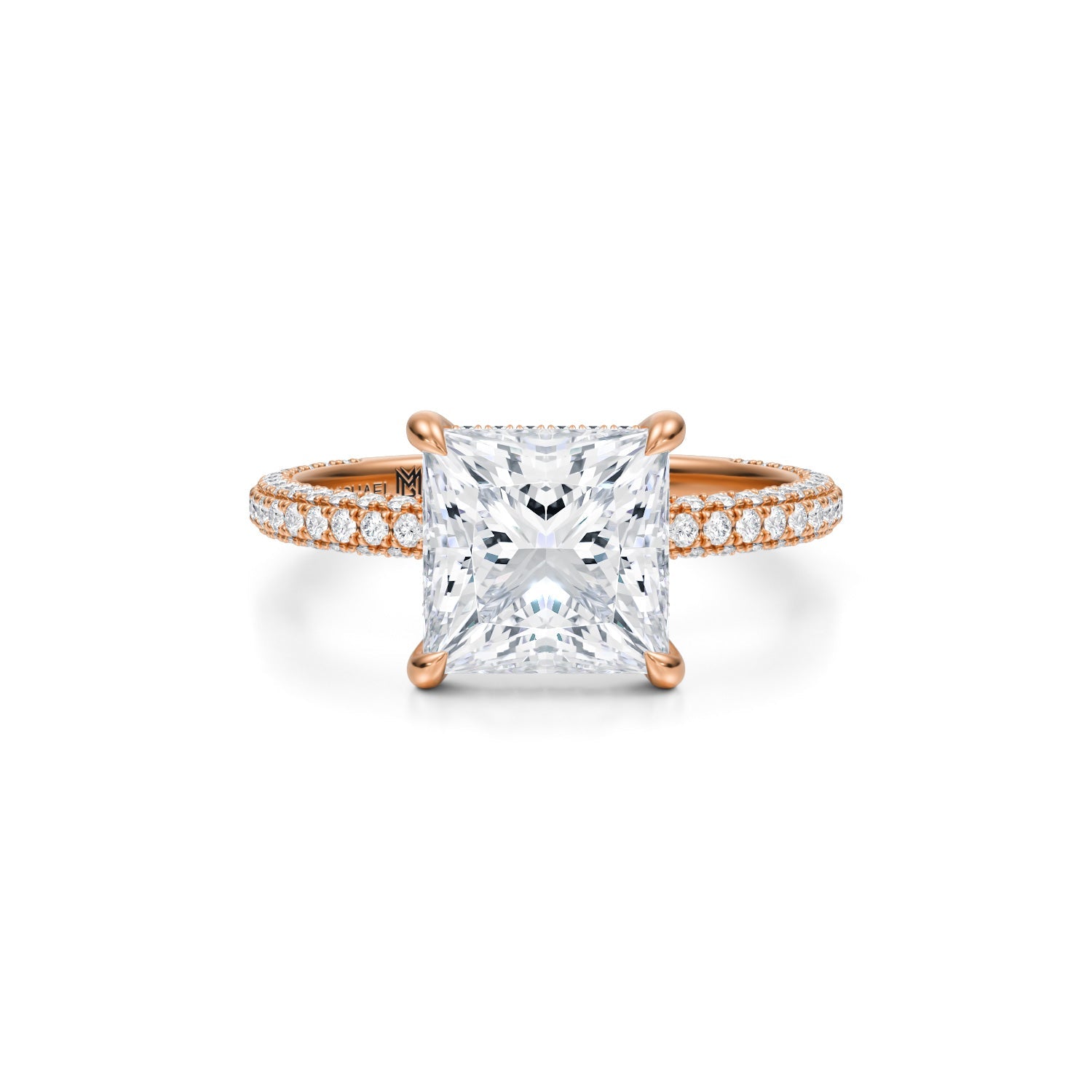 Princess Invisible Halo With Trio Pave Ring (3.40 Carat E-VS1) - Michael Gabriels