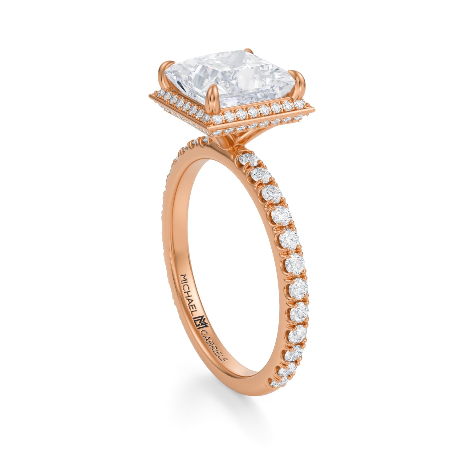 Princess Knife Edge Halo With Pave Ring (1.00 Carat E-VVS2) - Michael Gabriels