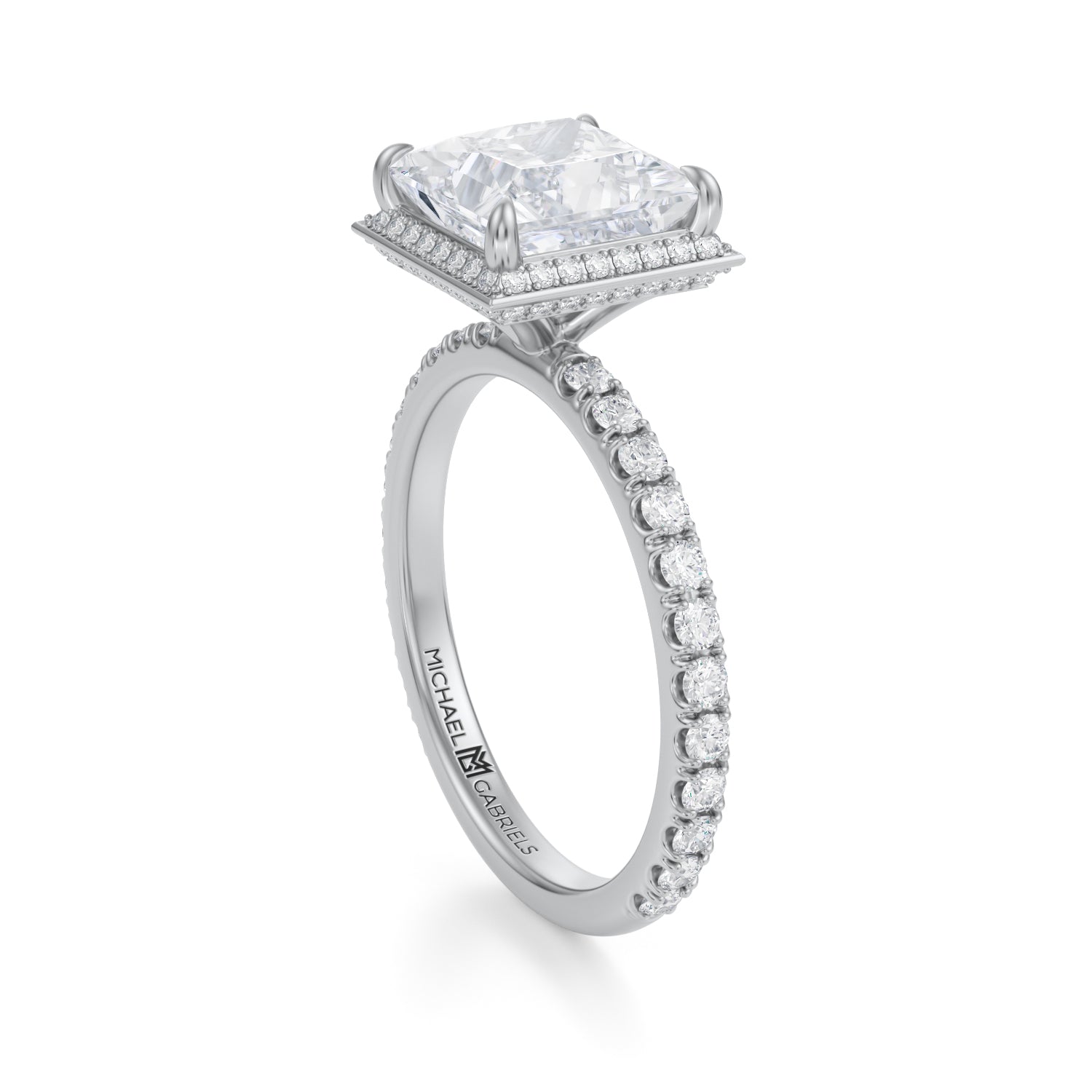 Princess Knife Edge Halo With Pave Ring (1.00 Carat G-VVS2) - Michael Gabriels