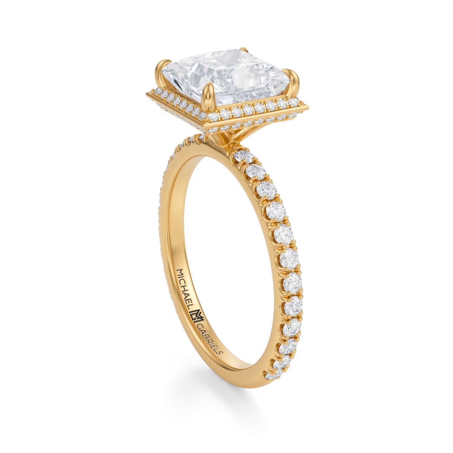Princess Knife Edge Halo With Pave Ring (1.50 Carat F-VS1) - Michael Gabriels