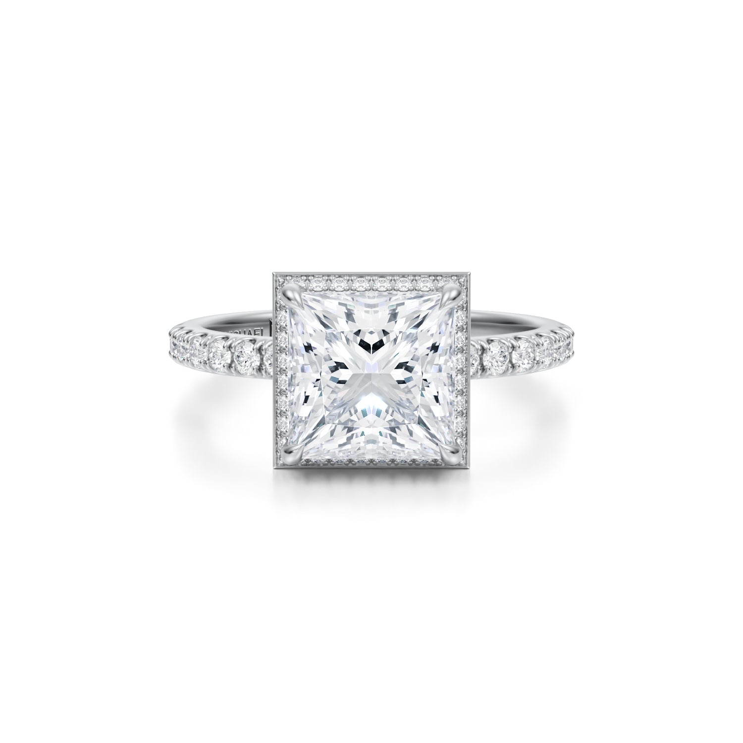 Princess Knife Edge Halo With Pave Ring (3.70 Carat E-VVS2) - Michael Gabriels