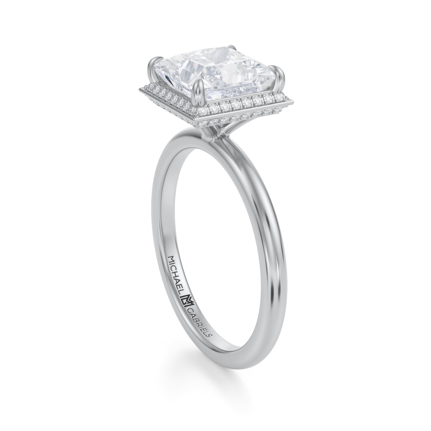 Princess Knife Edge Halo With Solitaire Ring (3.40 Carat E-VS1) - Michael Gabriels