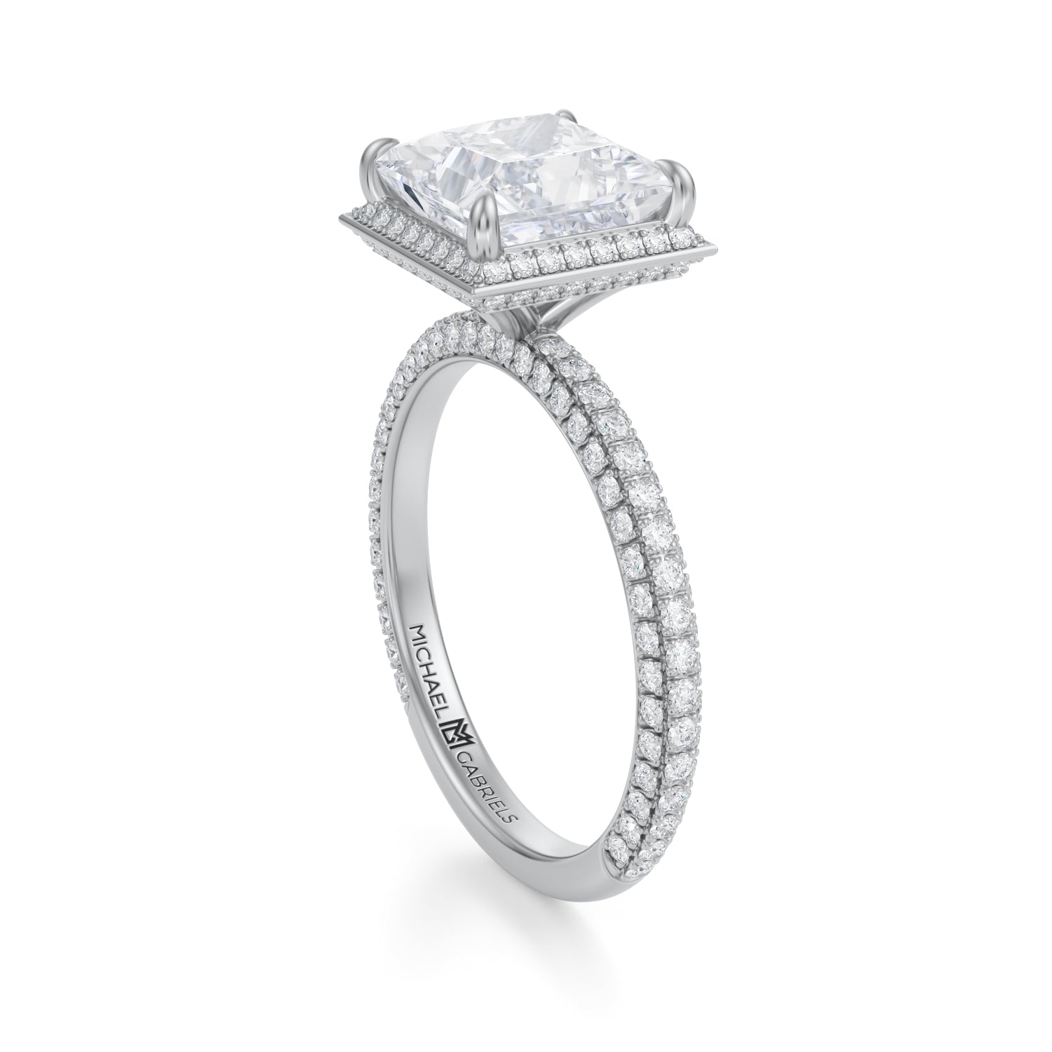 Princess Knife Edge Halo With Trio Pave Ring (3.00 Carat G-VVS2) - Michael Gabriels