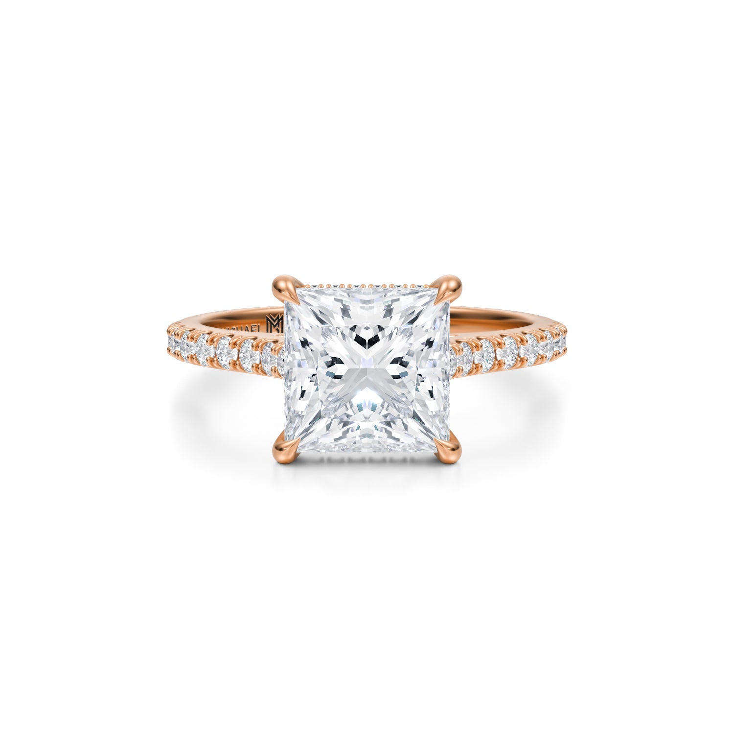 Princess Pave Cathedral Ring With Pave Basket (2.40 Carat D-VVS2) - Michael Gabriels