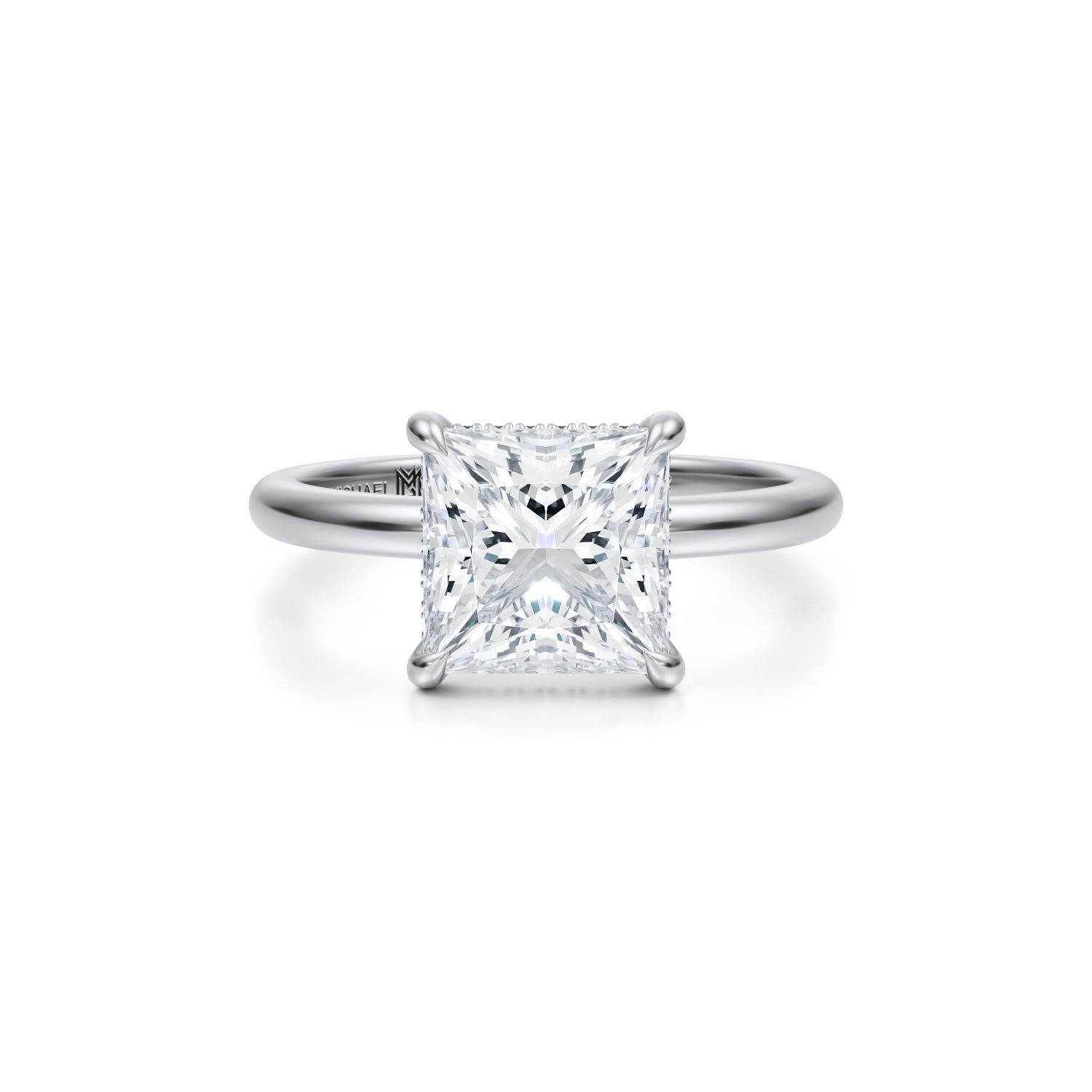 Princess Solitaire Ring With Invisible Halo (3.40 Carat G-VS1) - Michael Gabriels