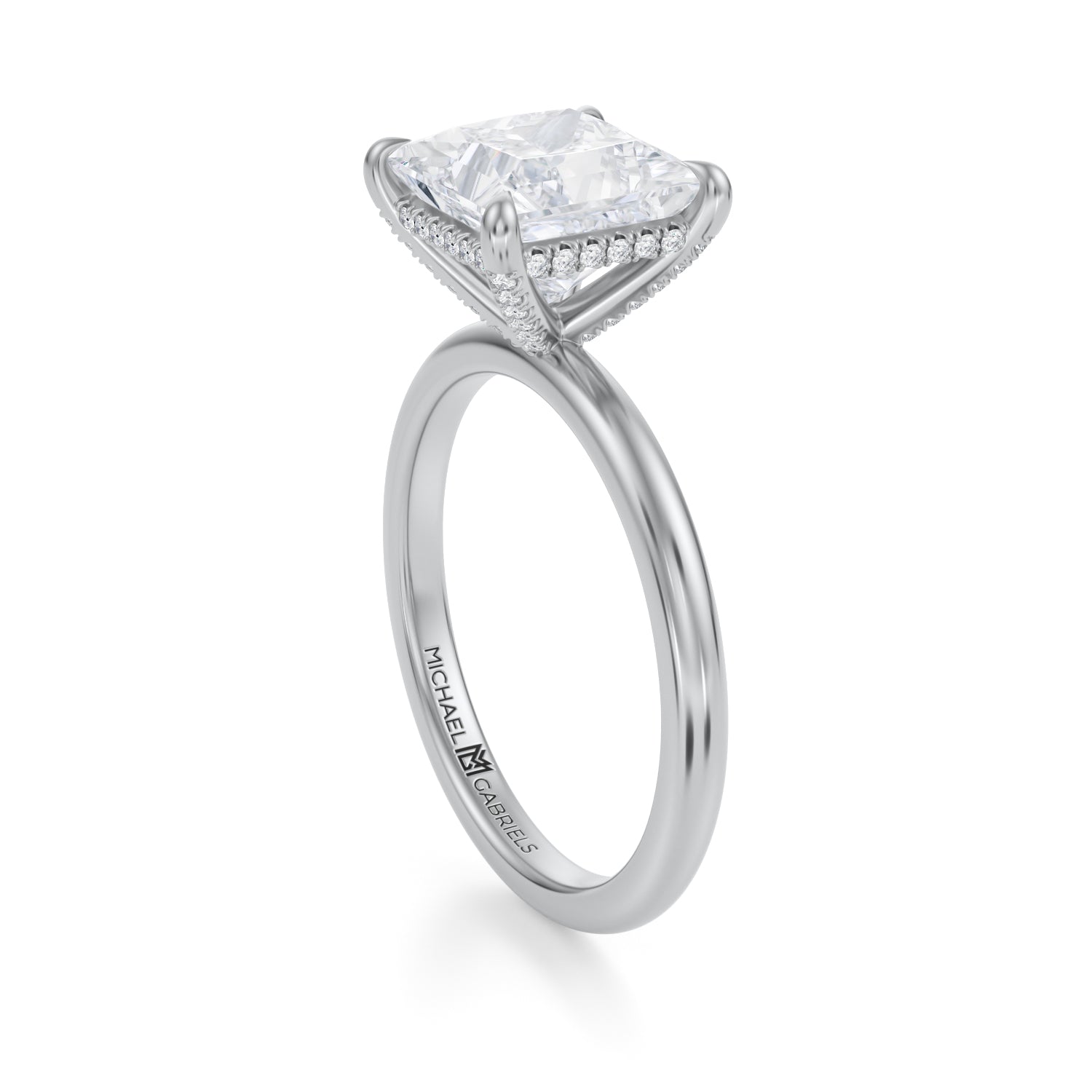 Princess Solitaire Ring With Pave Basket (2.50 Carat E-VVS2) - Michael Gabriels