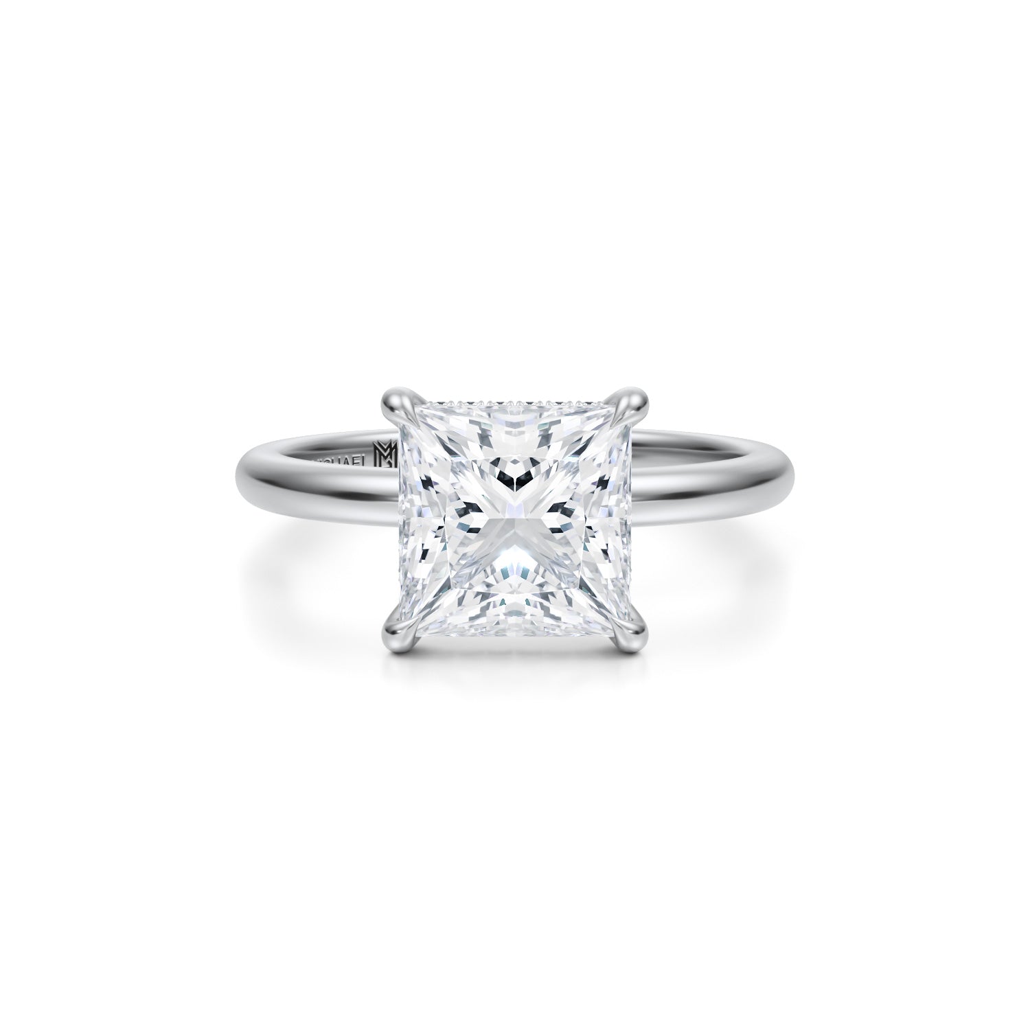 Princess Solitaire Ring With Pave Basket (3.00 Carat D-VVS2) - Michael Gabriels