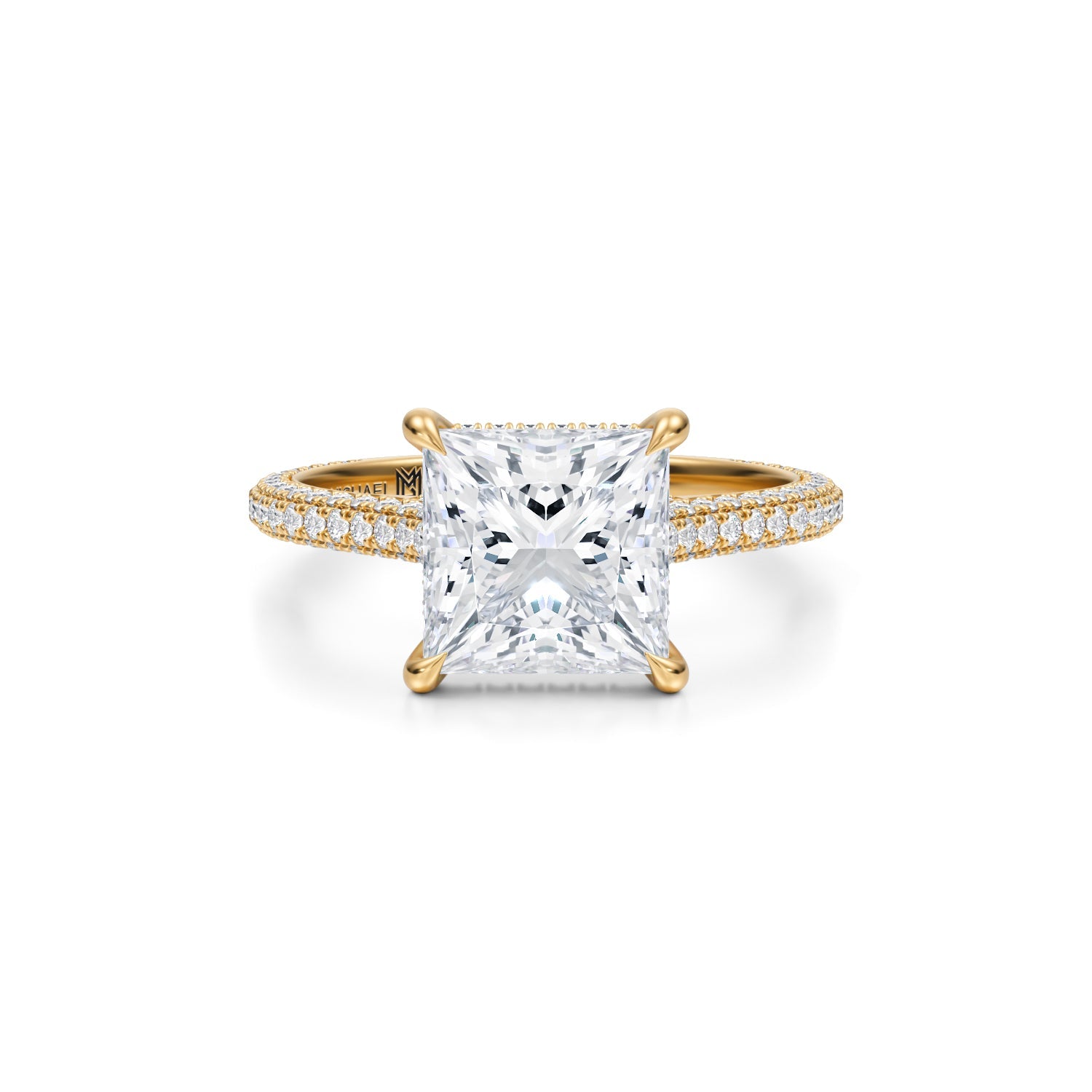 Princess Trio Pave Cathedral Ring With Pave Basket (1.20 Carat E-VVS2) - Michael Gabriels