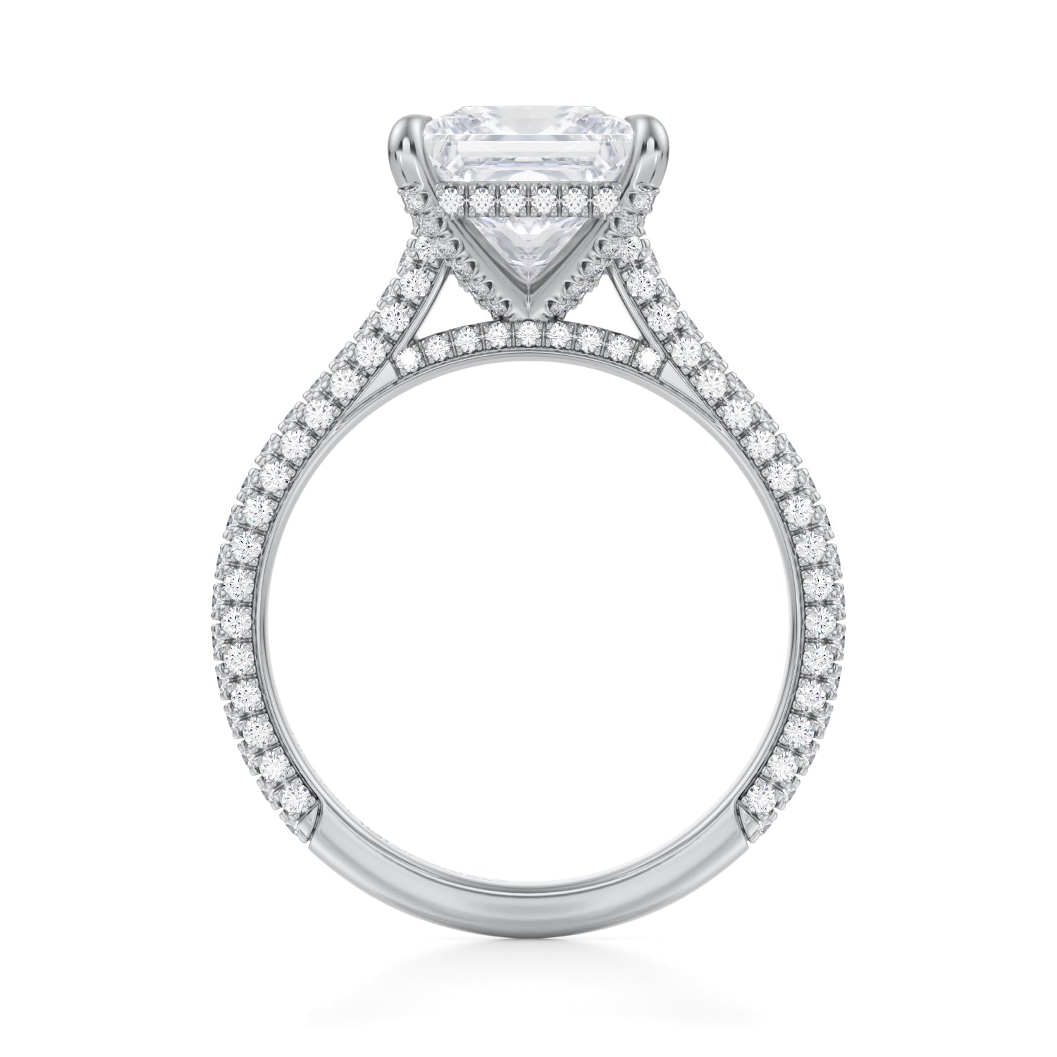 Princess Trio Pave Cathedral Ring With Pave Basket (2.50 Carat E-VS1) - Michael Gabriels