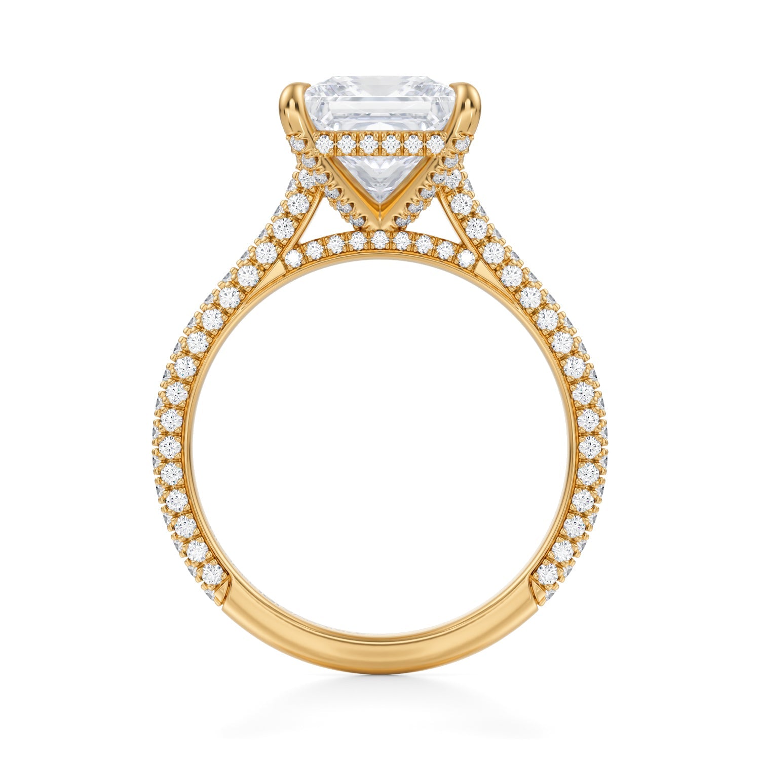 Princess Trio Pave Cathedral Ring With Pave Basket (3.50 Carat G-VS1) - Michael Gabriels