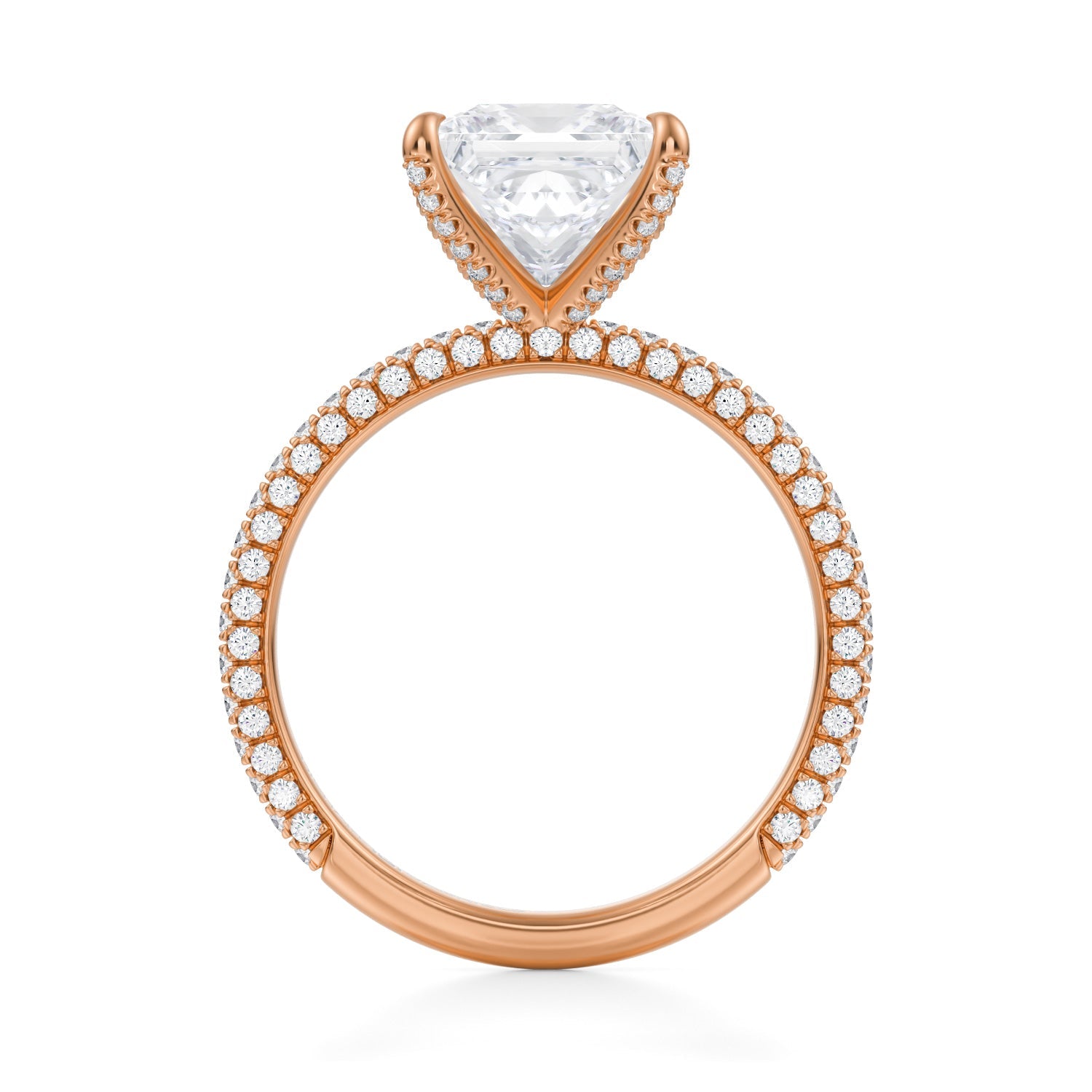 Princess Trio Pave Ring With Pave Prongs (3.50 Carat D-VS1) - Michael Gabriels