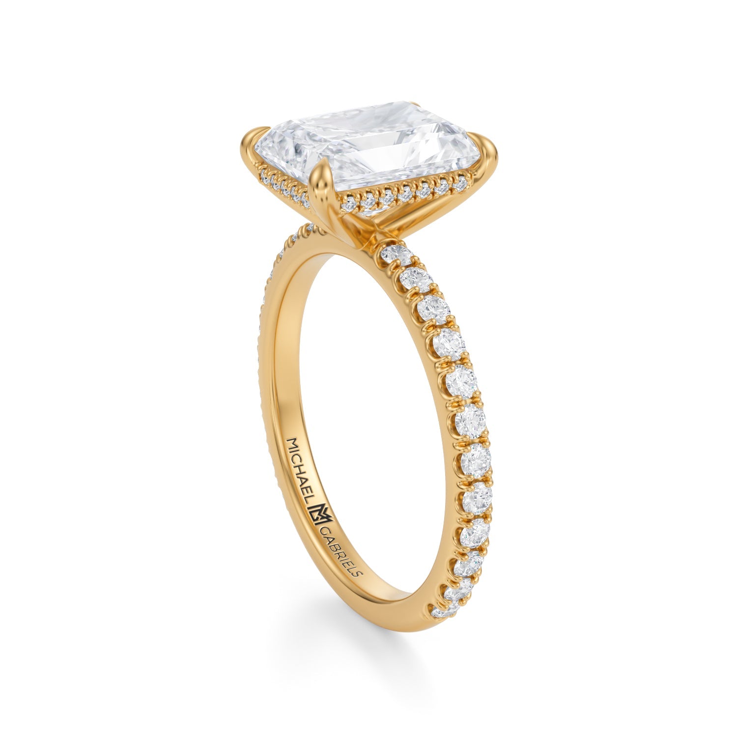 Radiant Invisible Halo With Pave Ring (1.50 Carat E-VS1) - Michael Gabriels
