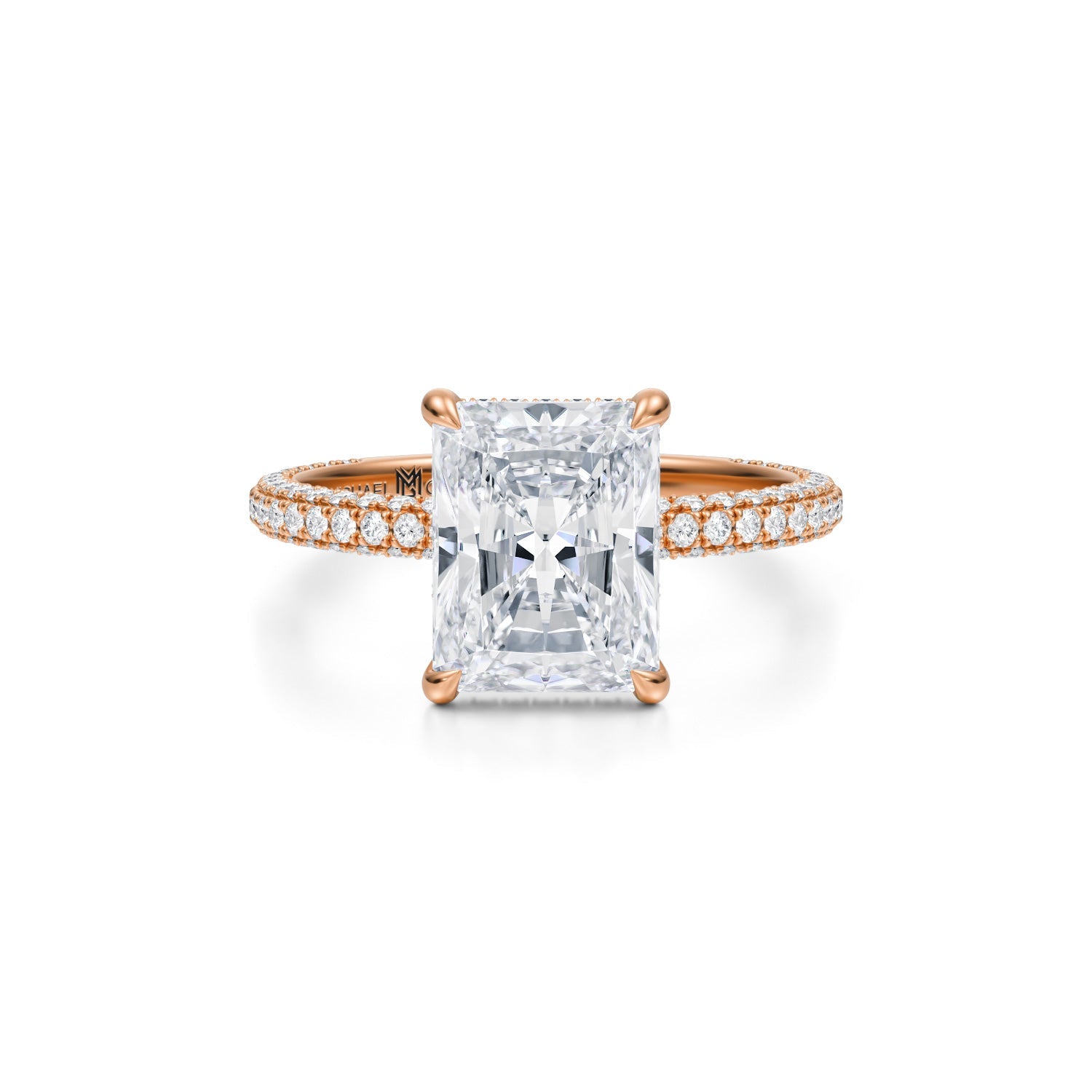 Radiant Invisible Halo With Trio Pave Ring (1.70 Carat D-VS1) - Michael Gabriels