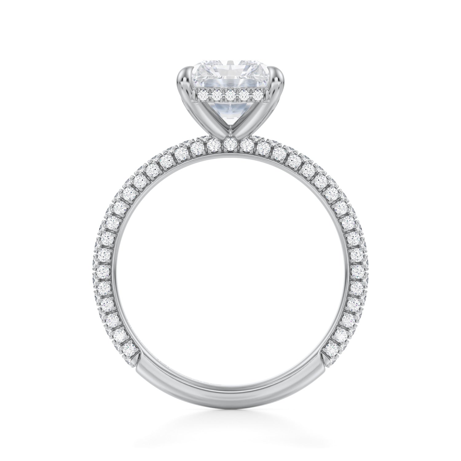 Radiant Invisible Halo With Trio Pave Ring (2.40 Carat E-VVS2) - Michael Gabriels