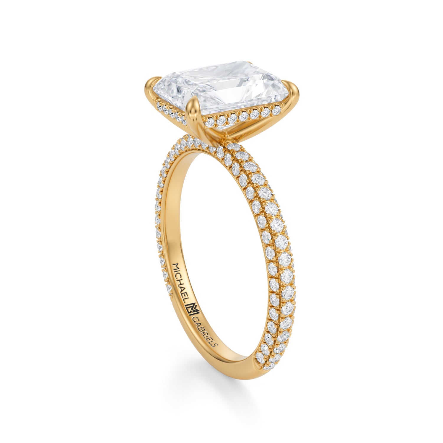Radiant Invisible Halo With Trio Pave Ring (3.70 Carat F-VS1) - Michael Gabriels
