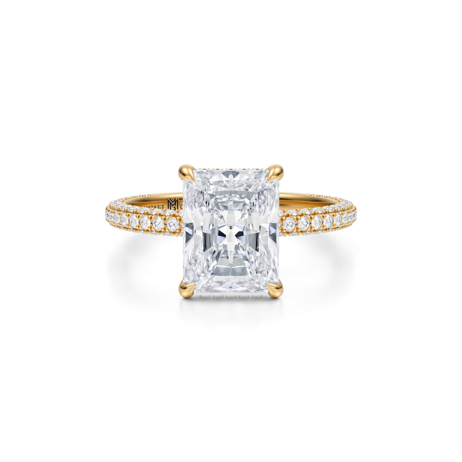 Radiant Invisible Halo With Trio Pave Ring (3.70 Carat F-VS1) - Michael Gabriels