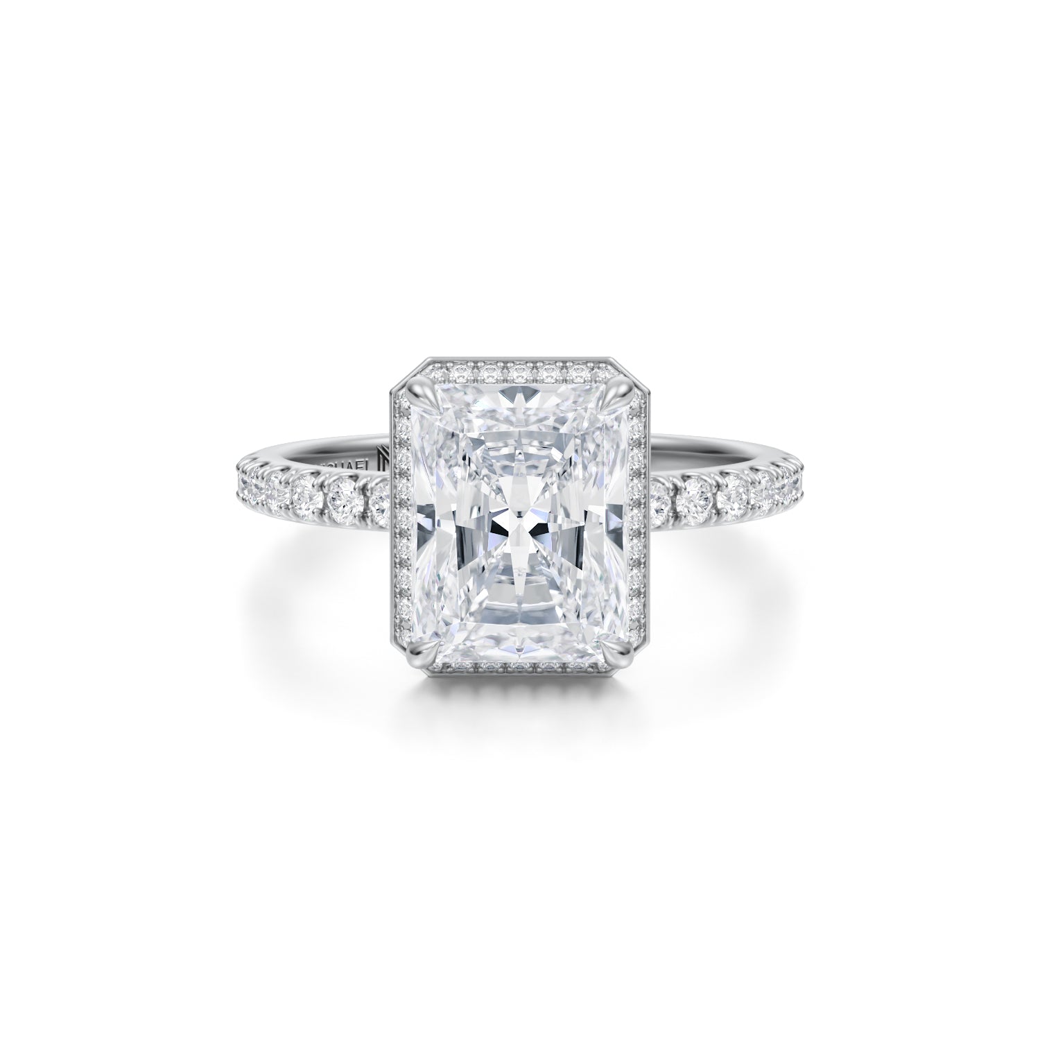 Radiant Knife Edge Halo With Pave Ring (3.70 Carat E-VS1) - Michael Gabriels