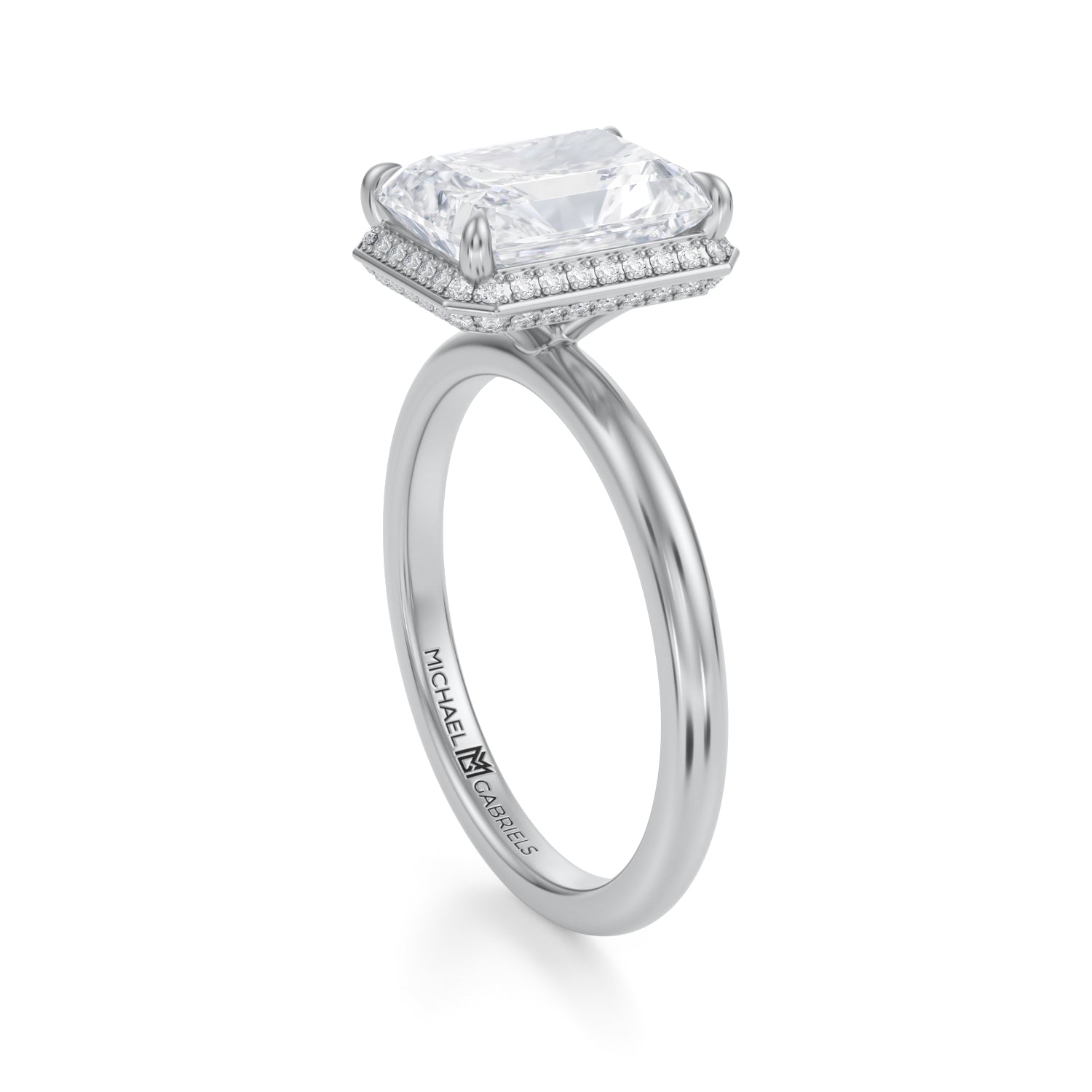 Radiant Knife Edge Halo With Solitaire Ring (3.00 Carat E-VS1) - Michael Gabriels