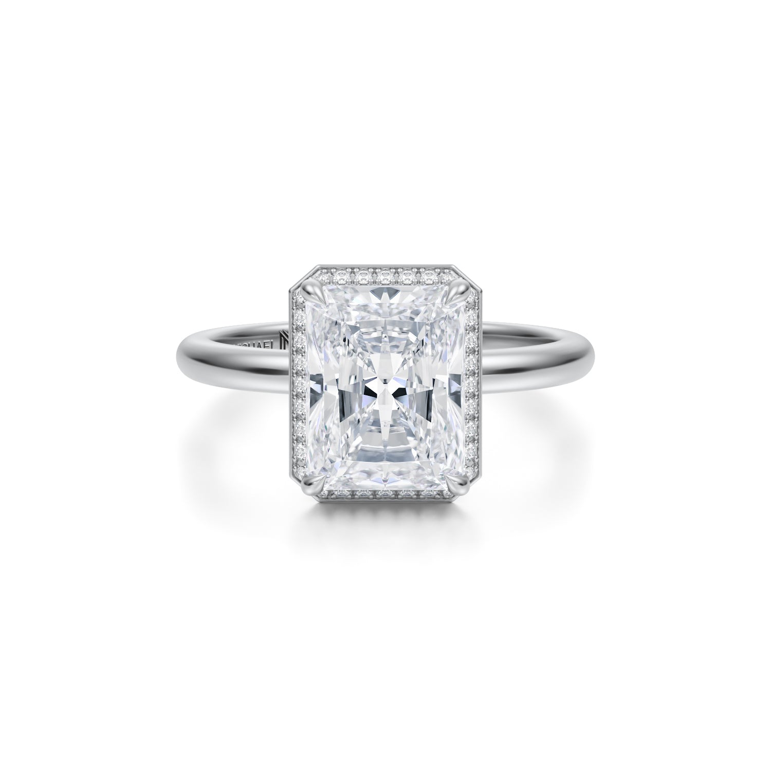Radiant Knife Edge Halo With Solitaire Ring (3.40 Carat E-VVS2) - Michael Gabriels