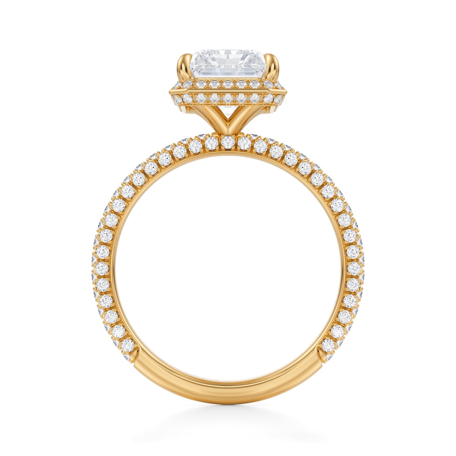 Radiant Knife Edge Halo With Trio Pave Ring (3.70 Carat E-VVS2) - Michael Gabriels