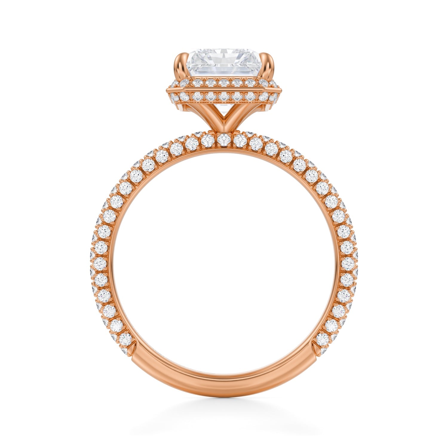 Radiant Knife Edge Halo With Trio Pave Ring (3.70 Carat E-VVS2) - Michael Gabriels