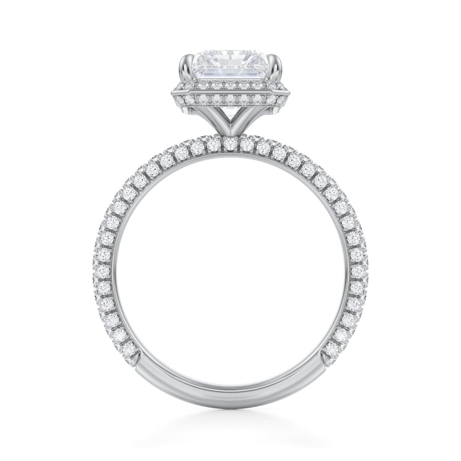 Radiant Knife Edge Halo With Trio Pave Ring (3.70 Carat E-VVS2) - Michael Gabriels