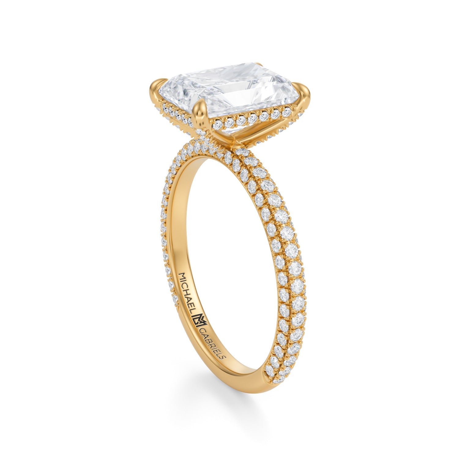Radiant Pave Basket With Trio Pave Ring (2.20 Carat F-VVS2) - Michael Gabriels