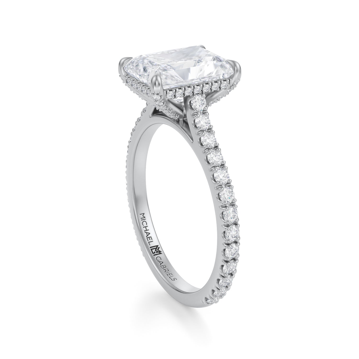 Radiant Pave Cathedral Ring With Pave Basket (2.00 Carat E-VVS2) - Michael Gabriels