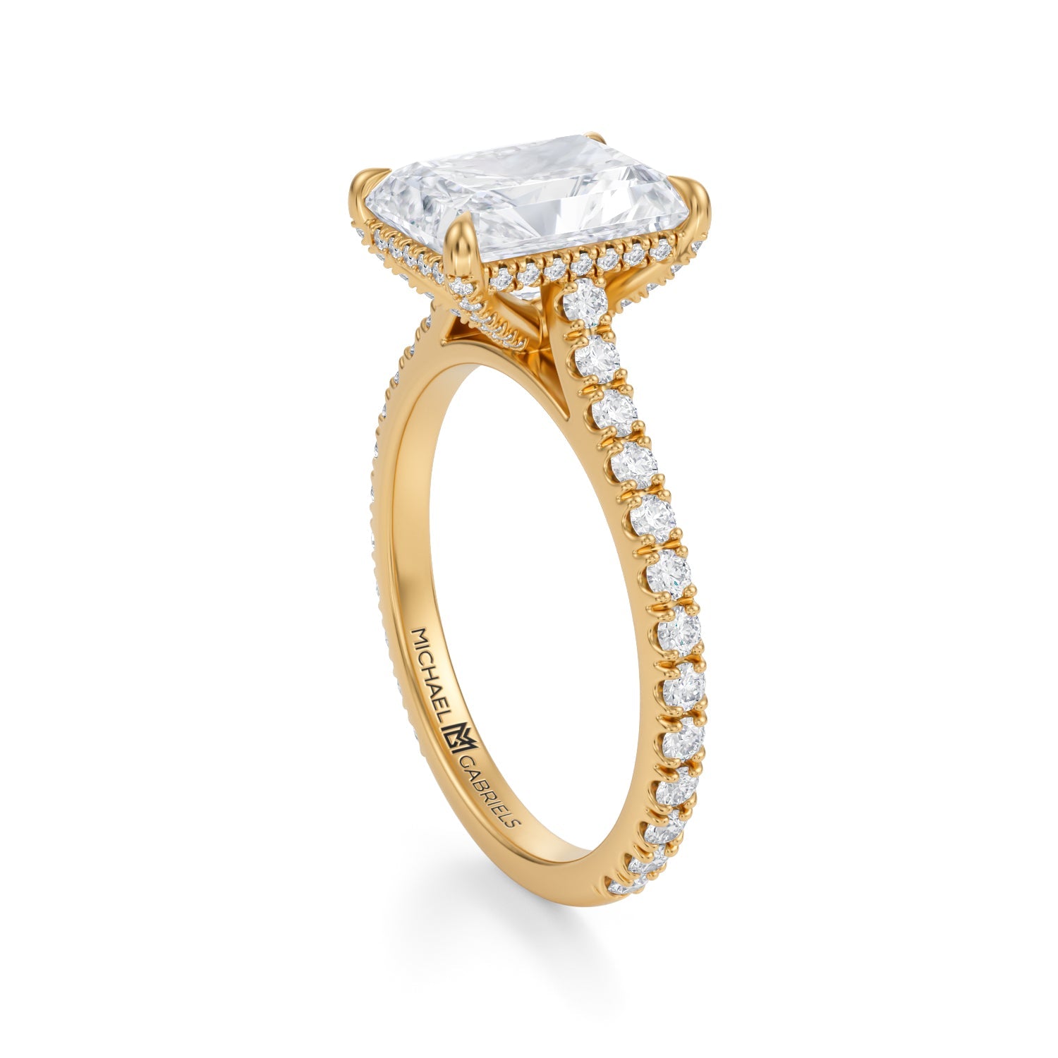 Radiant Pave Cathedral Ring With Pave Basket (3.70 Carat F-VS1) - Michael Gabriels