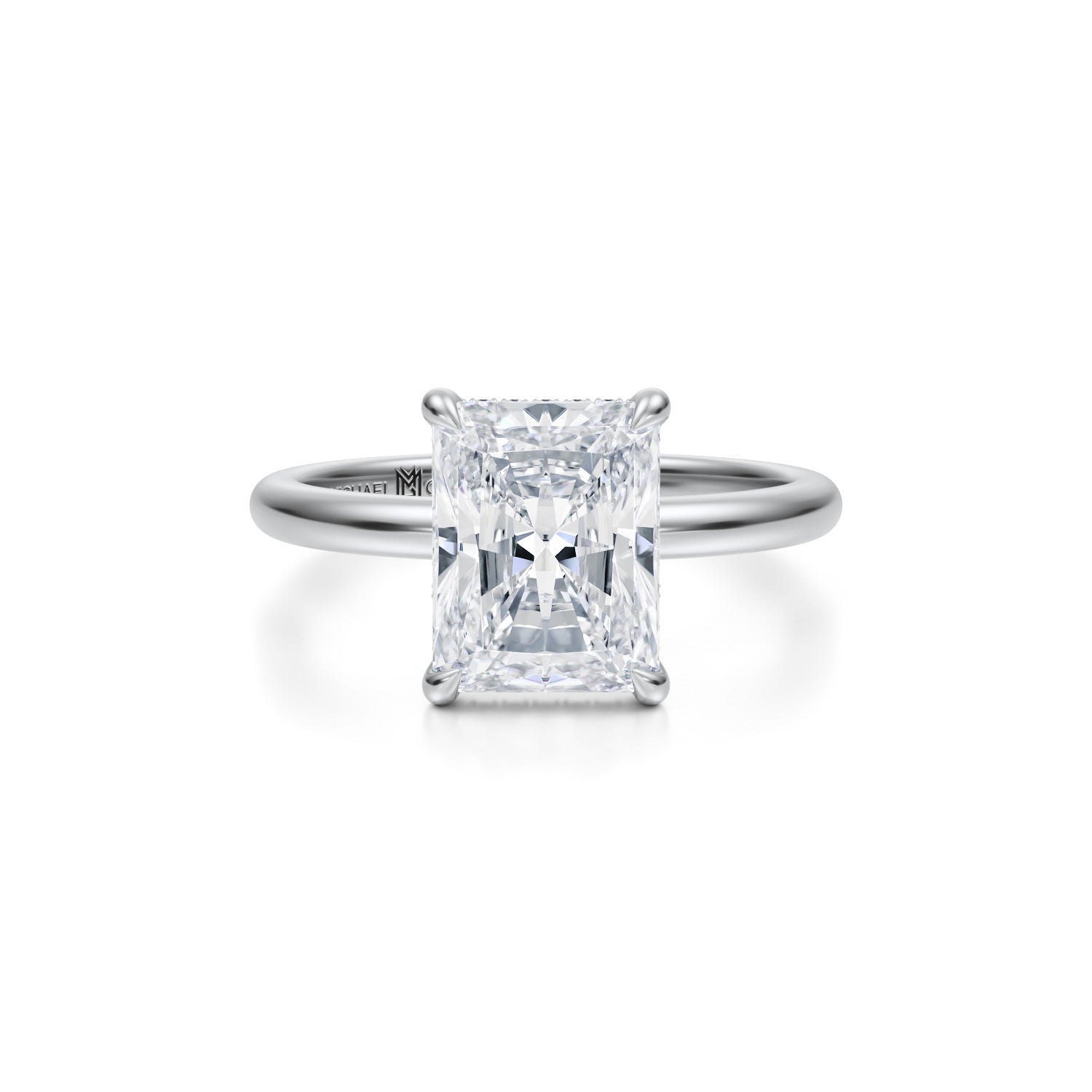 Radiant Solitaire Ring With Pave Basket (3.50 Carat E-VS1) - Michael Gabriels