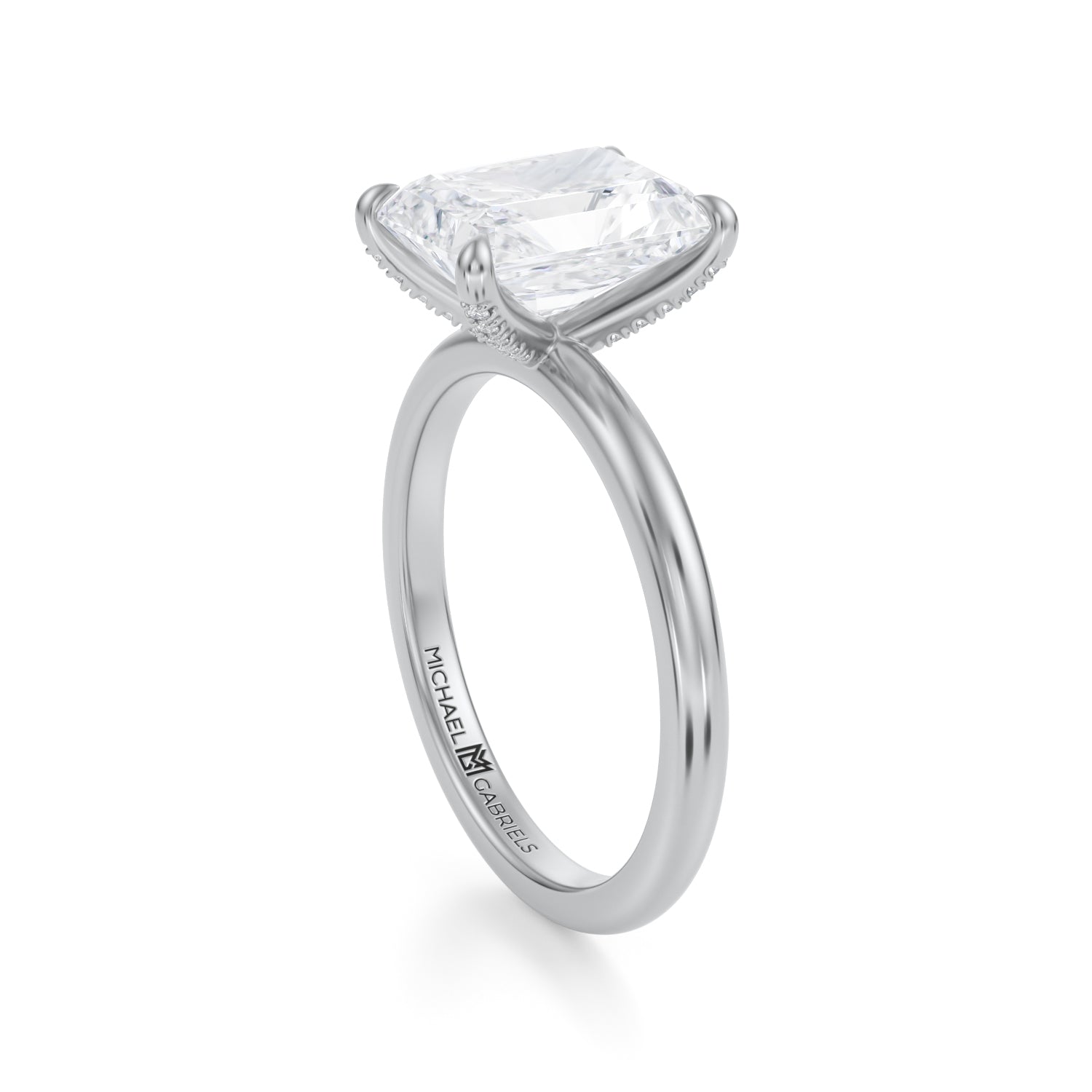 Radiant Solitaire Ring With Pave Prongs (3.50 Carat E-VS1) - Michael Gabriels