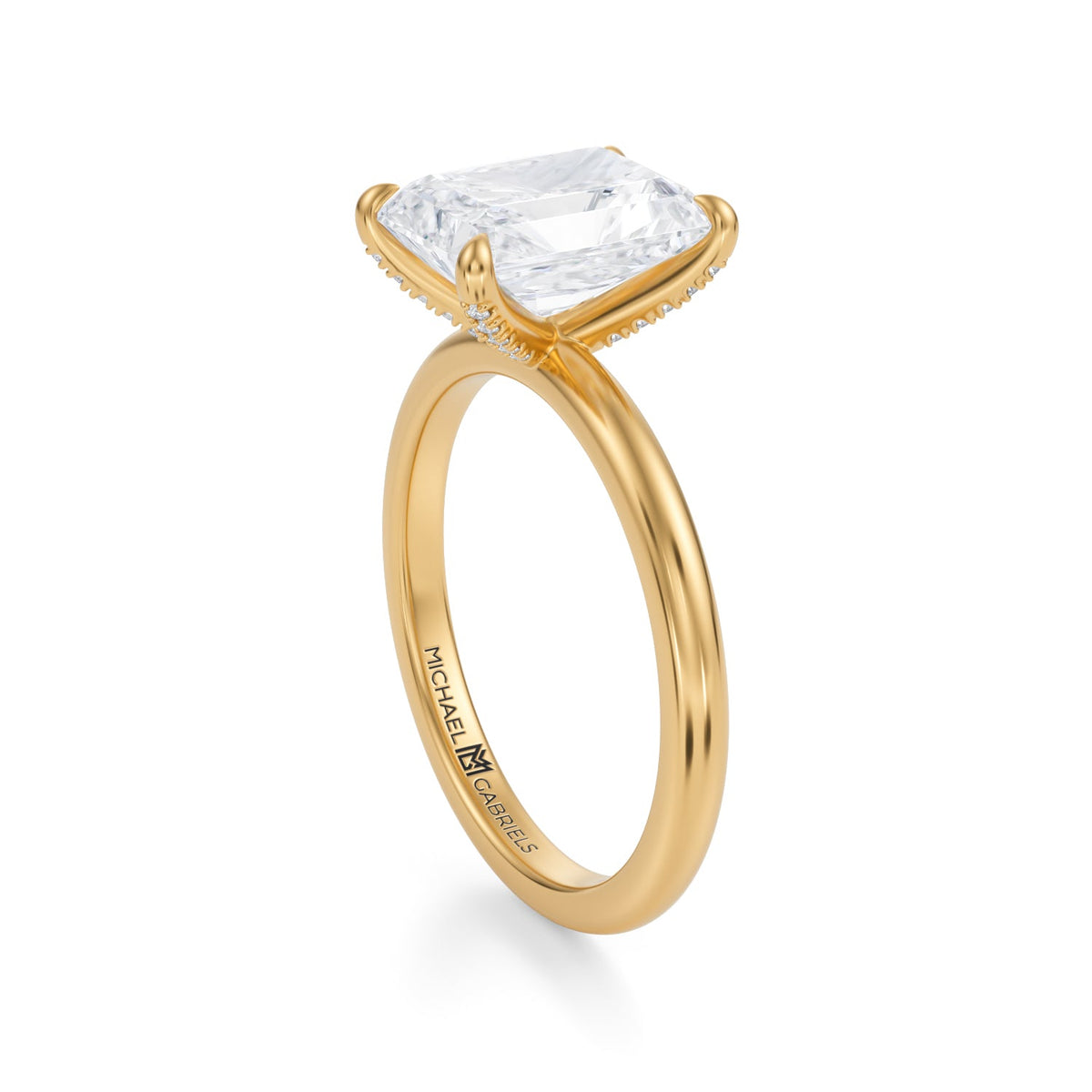 Radiant Solitaire Ring With Pave Prongs (3.50 Carat E-VS1) - Michael Gabriels