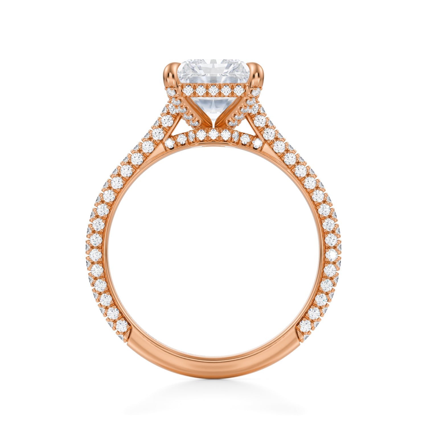 Radiant Trio Pave Cathedral Ring With Low Pave Basket (2.70 Carat G-VVS2) - Michael Gabriels