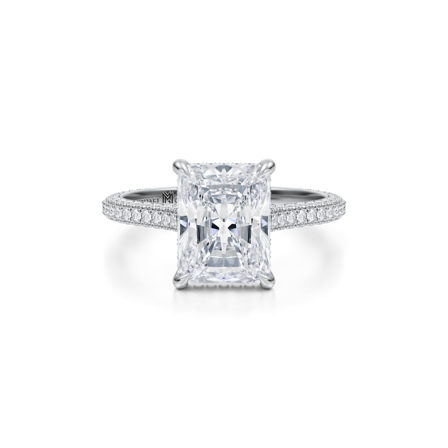 Radiant Trio Pave Cathedral Ring With Low Pave Basket (2.70 Carat G-VVS2) - Michael Gabriels